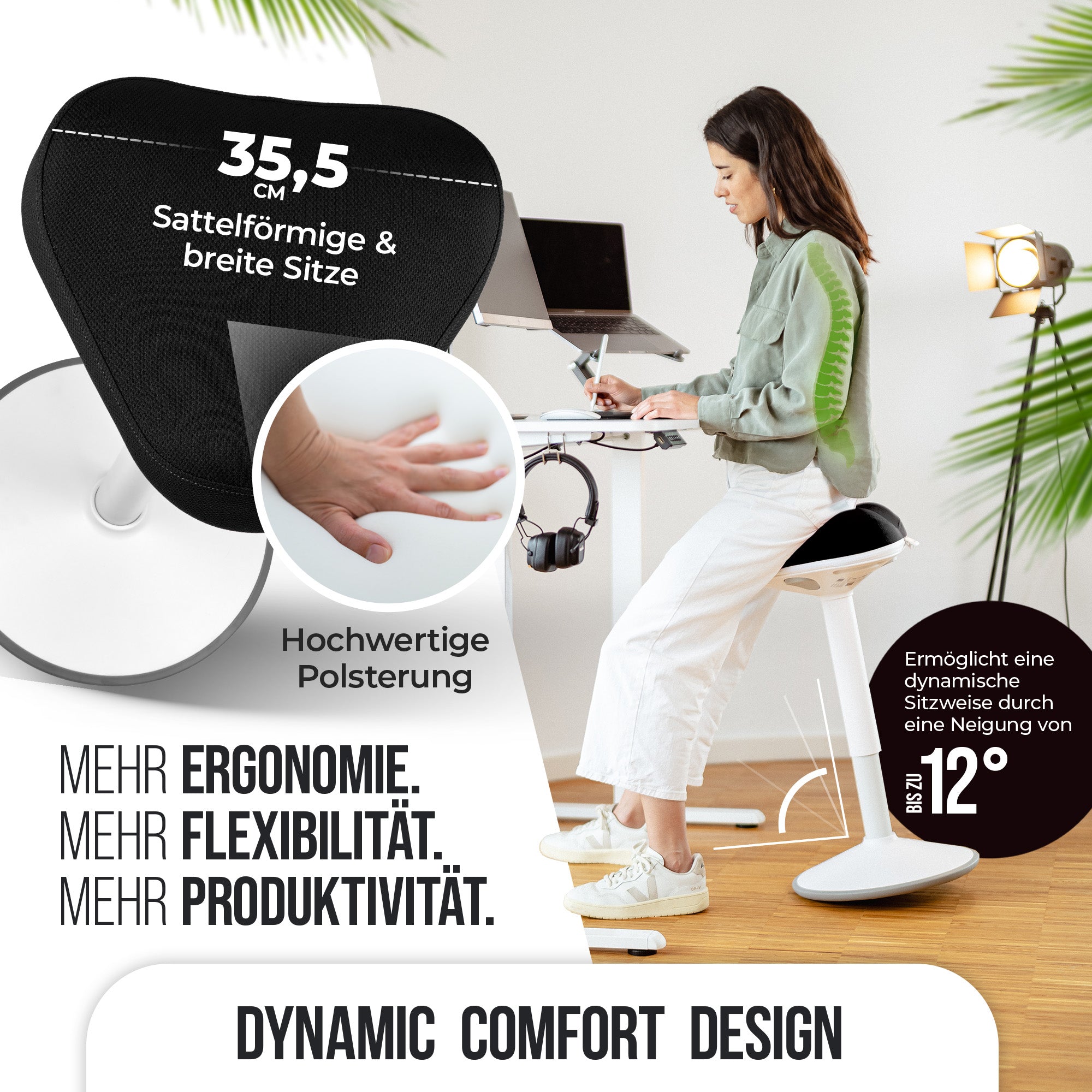 VINA Home SH-01 ZIP Bürohocker, Ergonomisch, Höhenverstellbar, Rutschfest - Sitzhocker/ Stehhocker für Arbeit & Freizeit