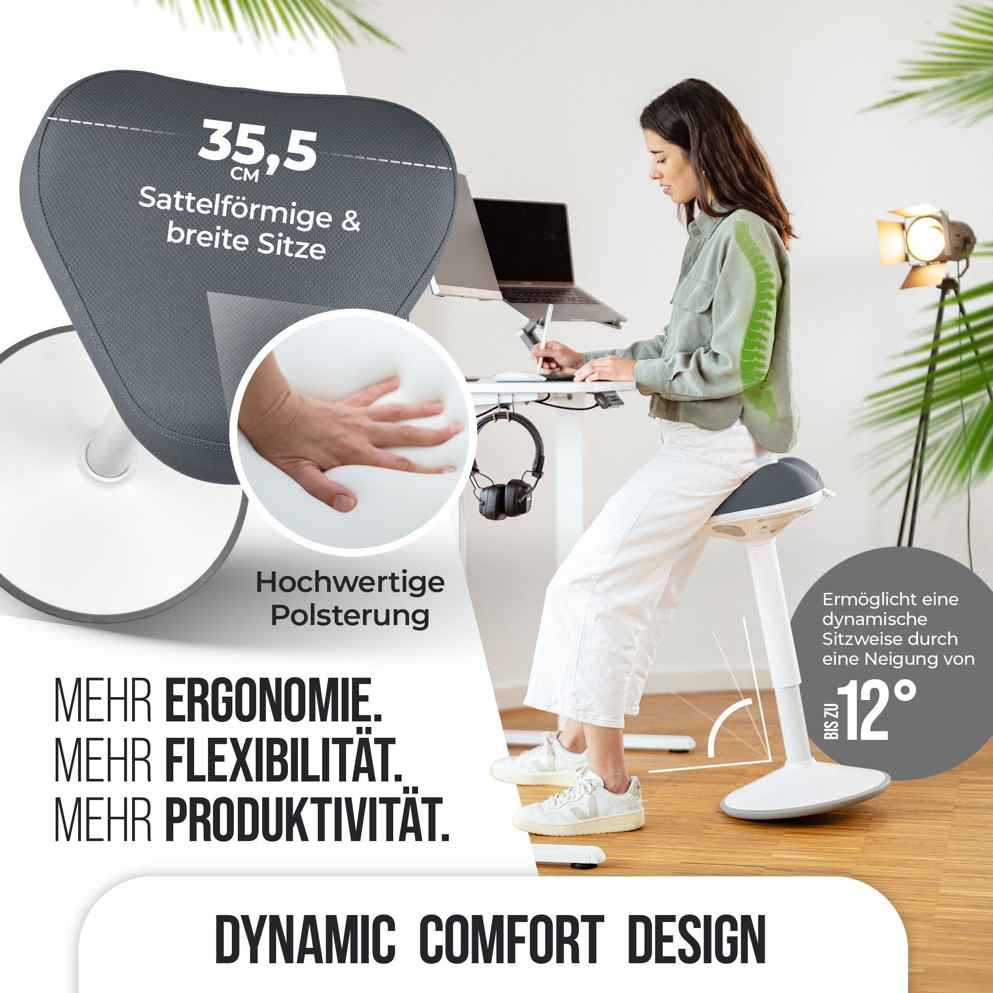 VINA Home SH-01 ZIP Bürohocker, Ergonomisch, Höhenverstellbar, Rutschfest - Sitzhocker/ Stehhocker für Arbeit & Freizeit