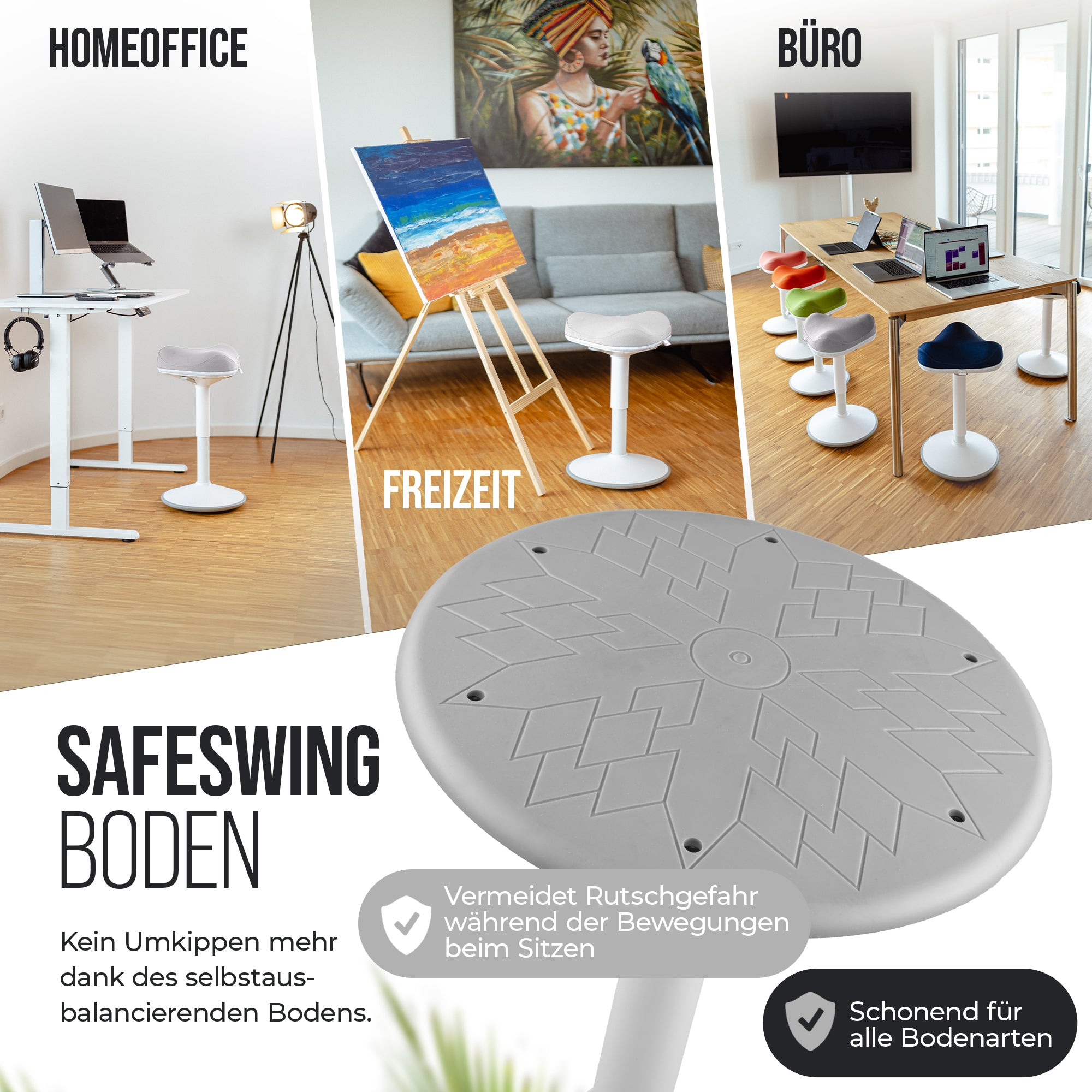 VINA Home SH-01 ZIP Bürohocker, Ergonomisch, Höhenverstellbar, Rutschfest - Sitzhocker/ Stehhocker für Arbeit & Freizeit