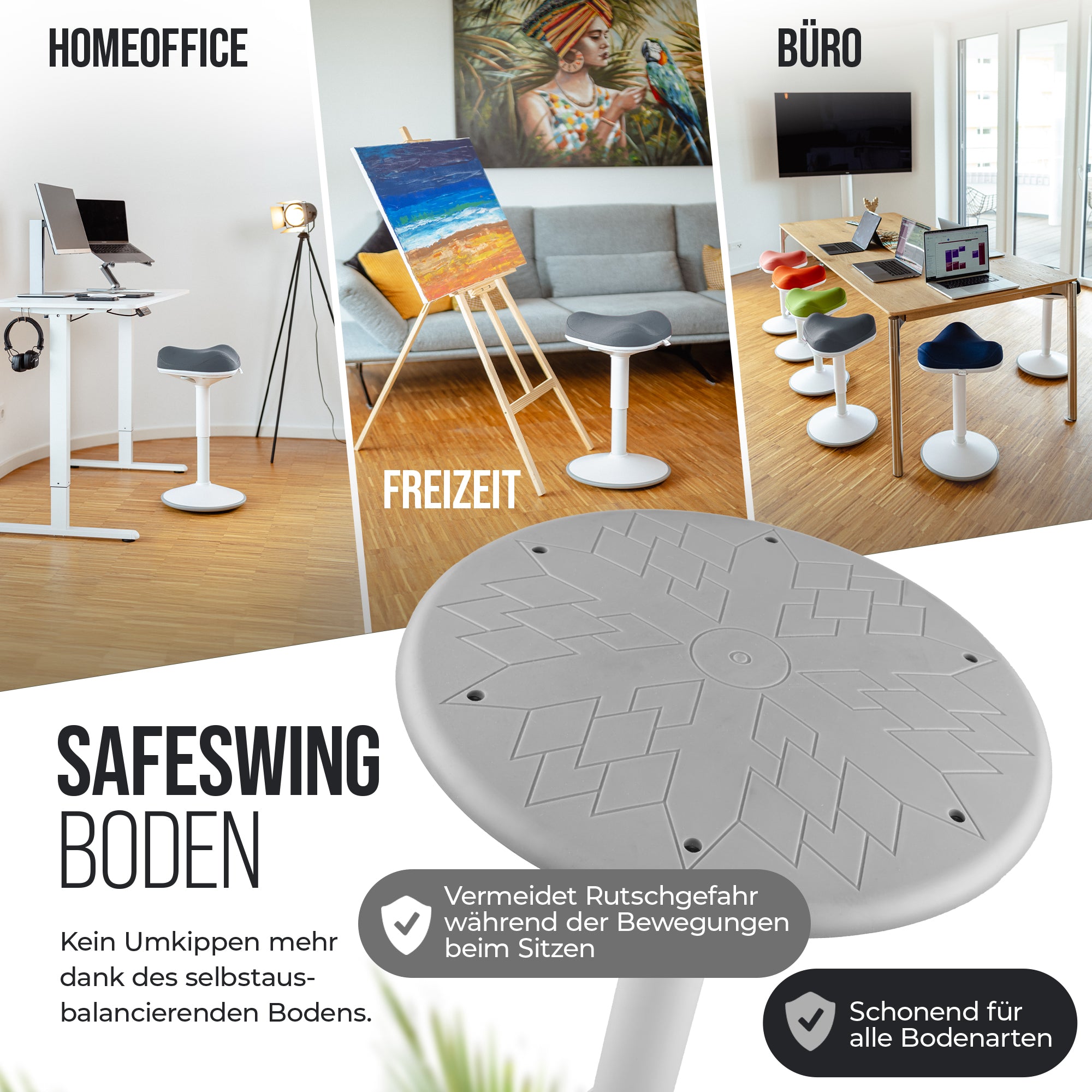 VINA Home SH-01 ZIP Bürohocker, Ergonomisch, Höhenverstellbar, Rutschfest - Sitzhocker/ Stehhocker für Arbeit & Freizeit