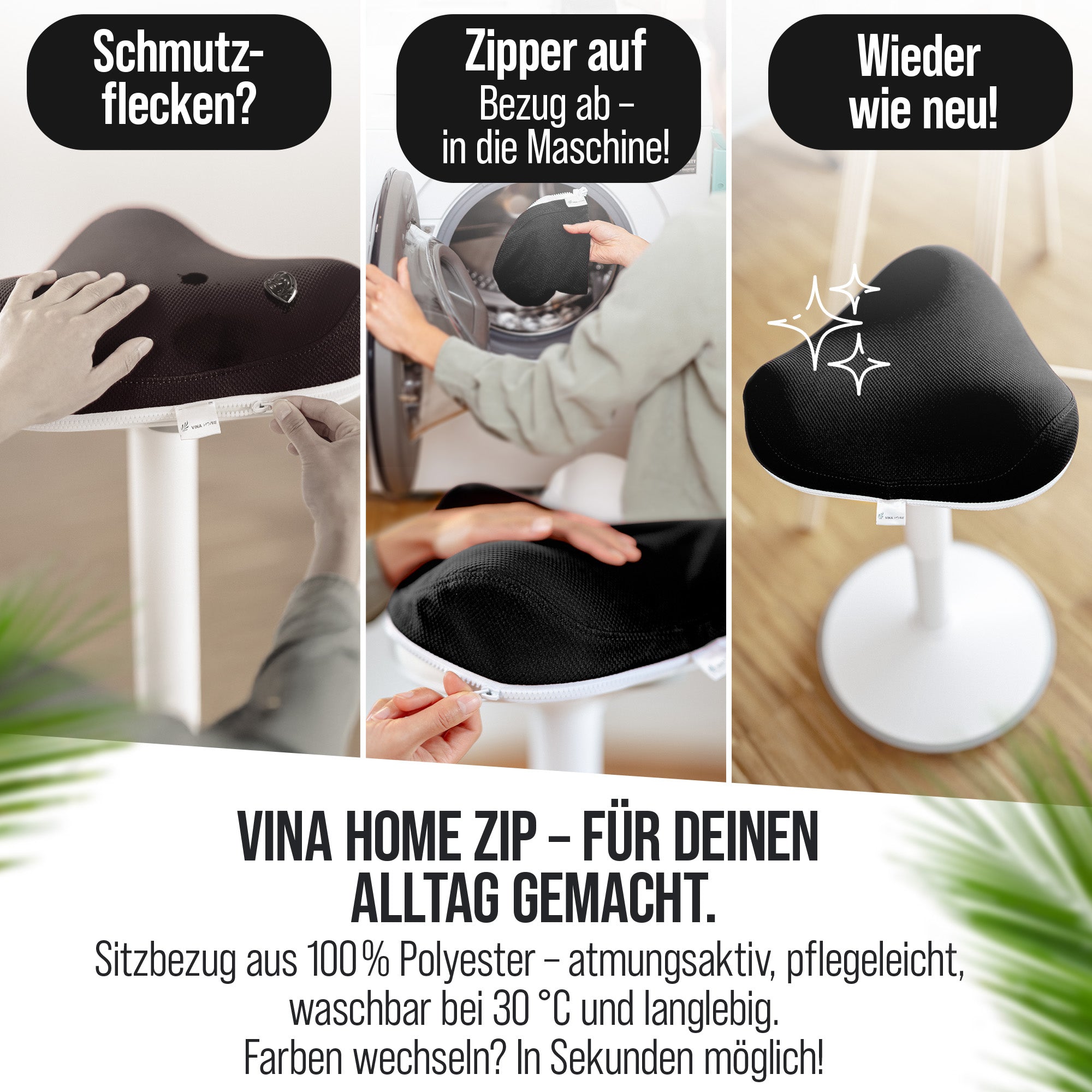 VINA Home SH-01 ZIP Bürohocker, Ergonomisch, Höhenverstellbar, Rutschfest - Sitzhocker/ Stehhocker für Arbeit & Freizeit