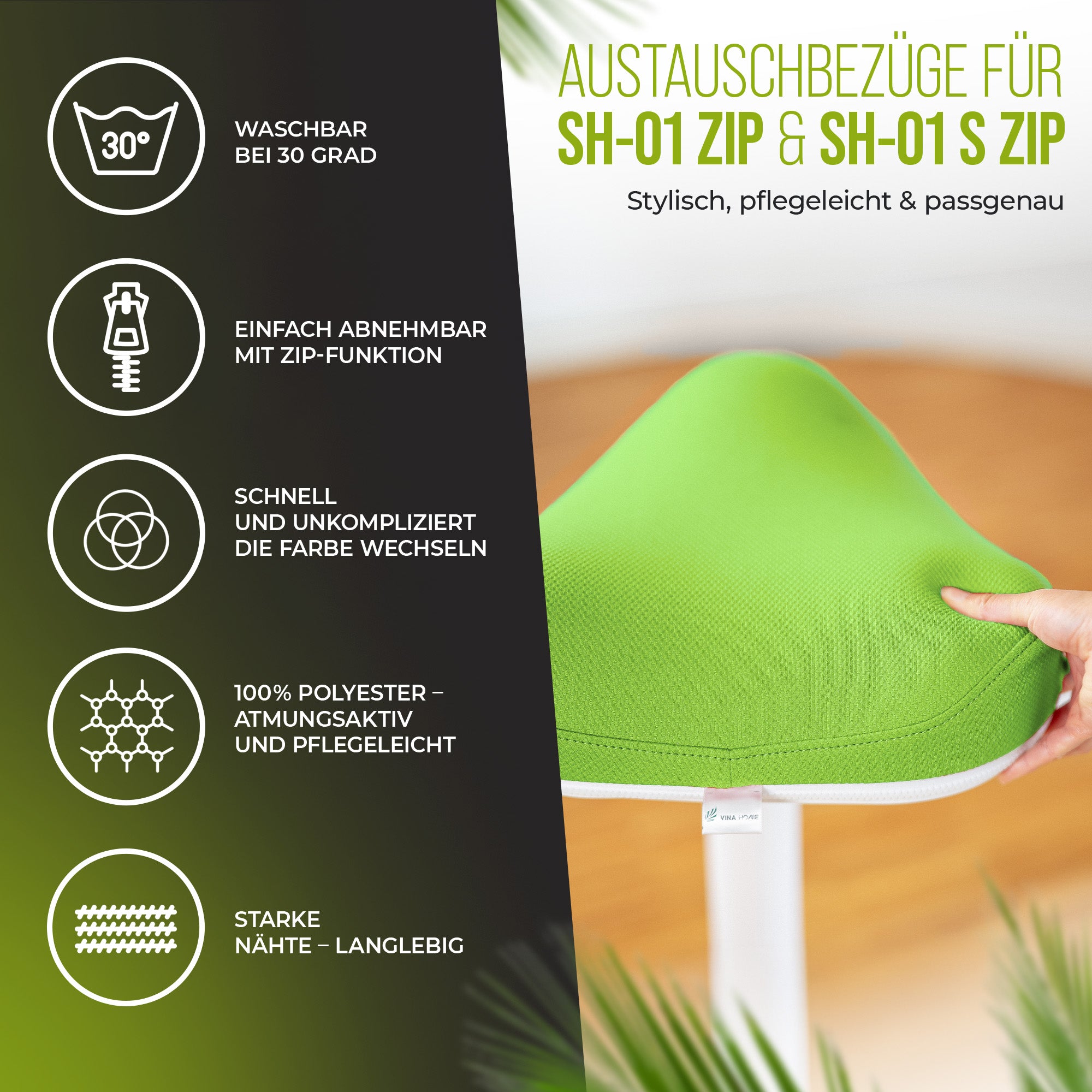 VINA Home® SH-01 ZIP Premium Sitzbezug | Perfekt geeignet für die Modelle SH-01 ZIP und SH-01S ZIP