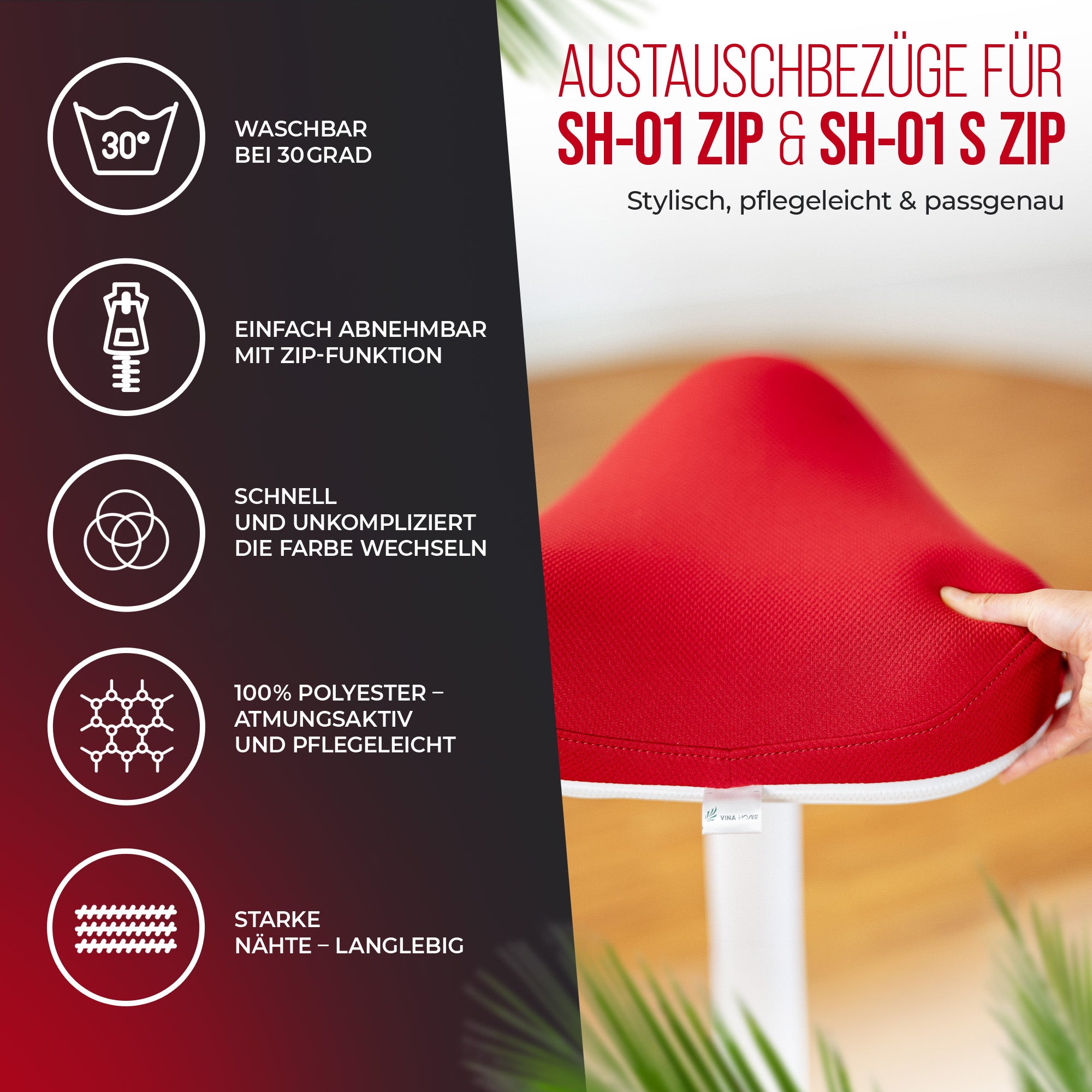 VINA Home® SH-01 ZIP Premium Sitzbezug | Perfekt geeignet für die Modelle SH-01 ZIP und SH-01S ZIP