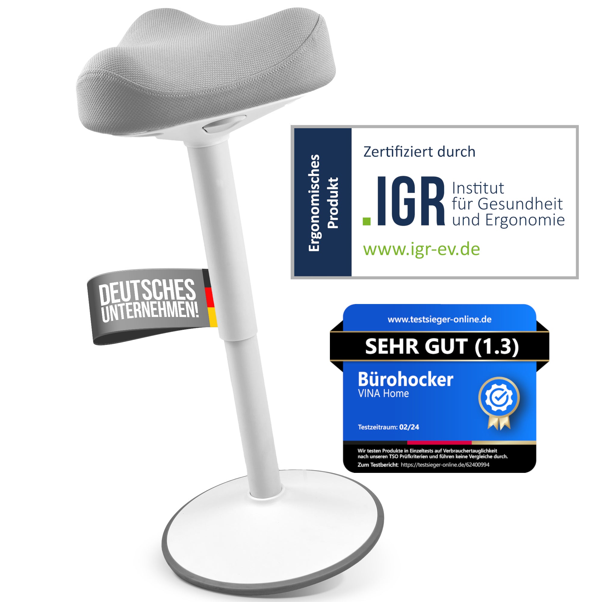 VINA Home SH-01 Bürohocker, Ergonomisch, Höhenverstellbar, Rutschfest - Sitzhocker/ Stehhocker für Arbeit & Freizeit
