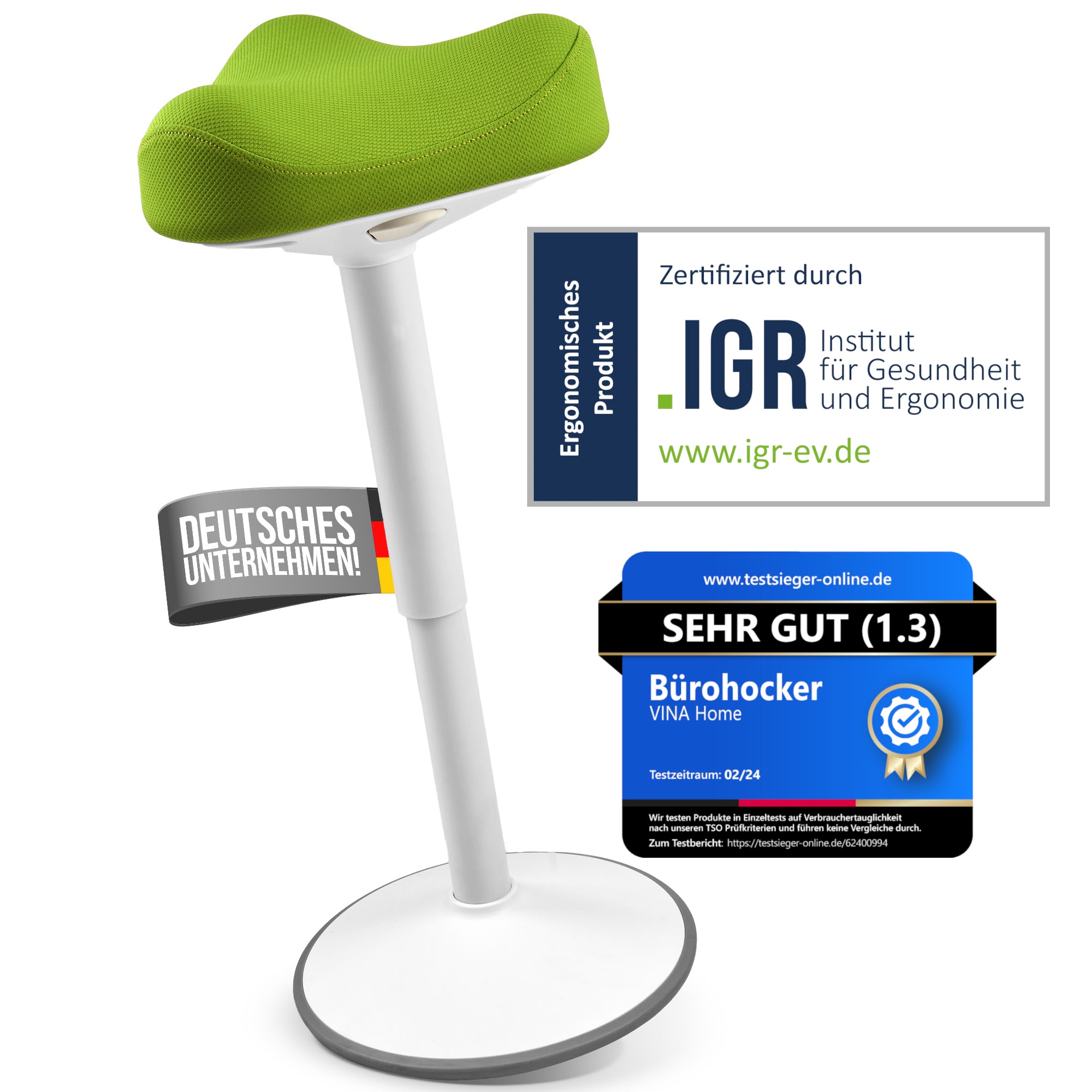 VINA Home SH-01 Bürohocker, Ergonomisch, Höhenverstellbar, Rutschfest - Sitzhocker/ Stehhocker für Arbeit & Freizeit