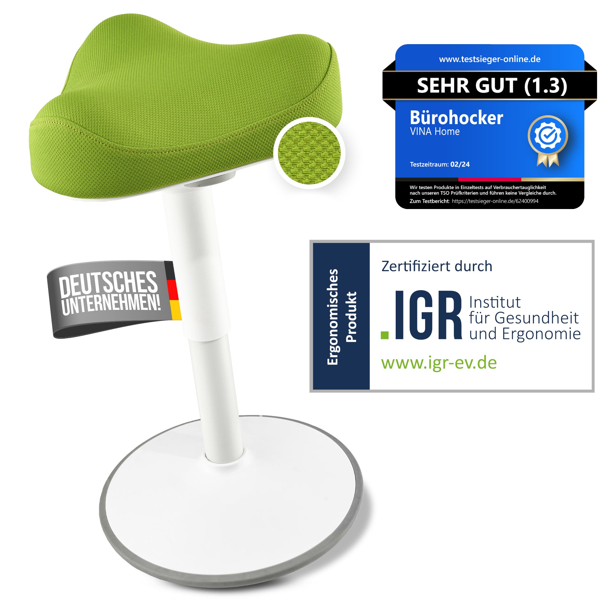 VINA Home SH-01S Bürohocker, Ergonomisch, (47 - 65cm) Höhenverstellbar, Rutschfest - Sitzhocker für Arbeit & Freizeit
