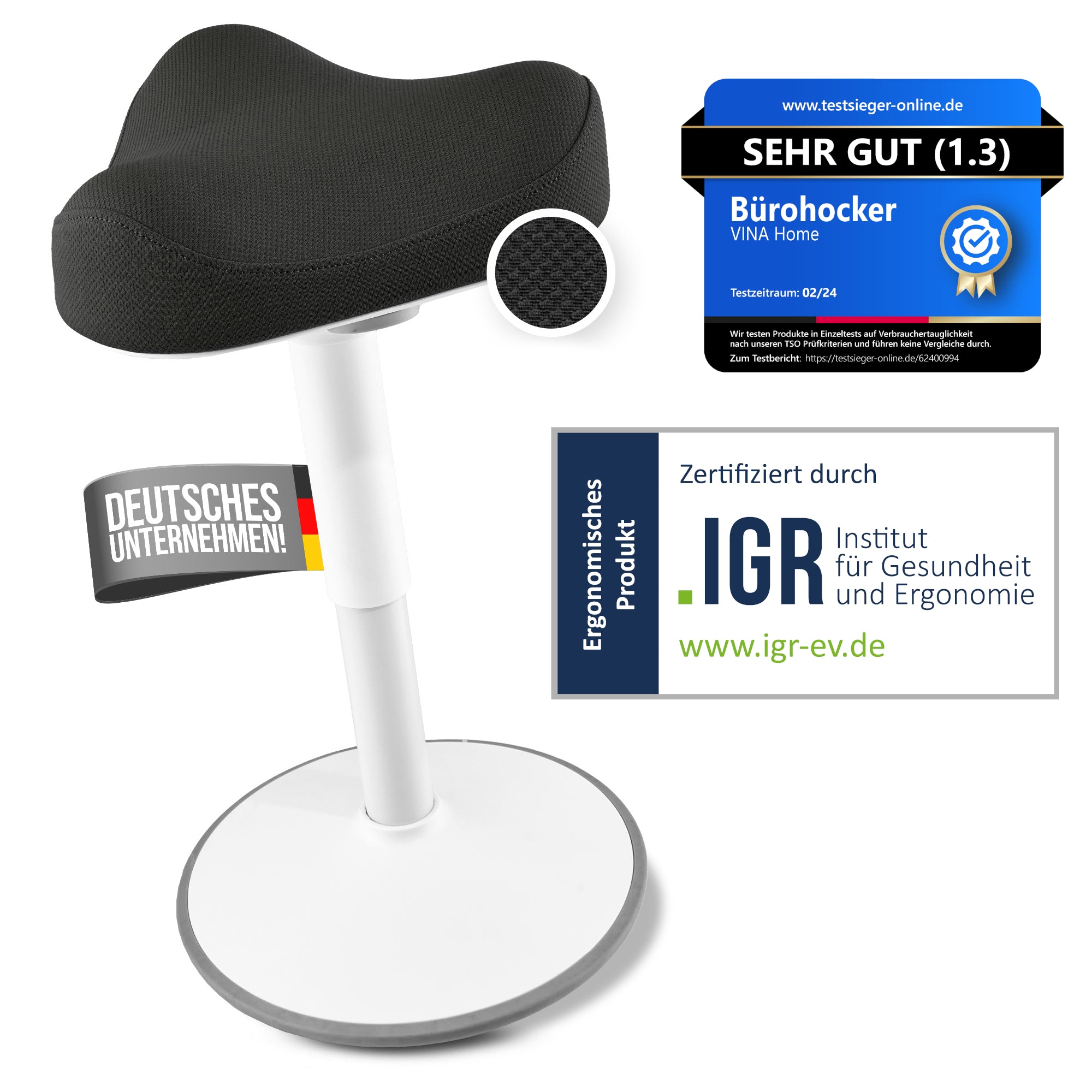 VINA Home SH-01S Bürohocker, Ergonomisch, (47 - 65cm) Höhenverstellbar, Rutschfest - Sitzhocker für Arbeit & Freizeit