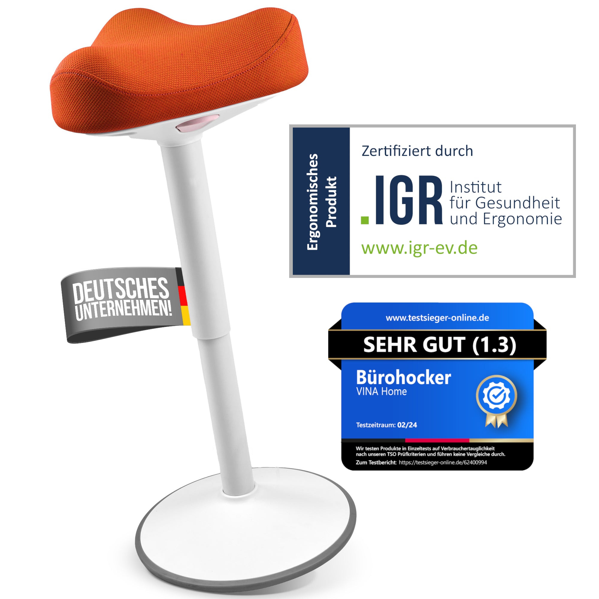 VINA Home SH-01 Bürohocker, Ergonomisch, Höhenverstellbar, Rutschfest - Sitzhocker/ Stehhocker für Arbeit & Freizeit