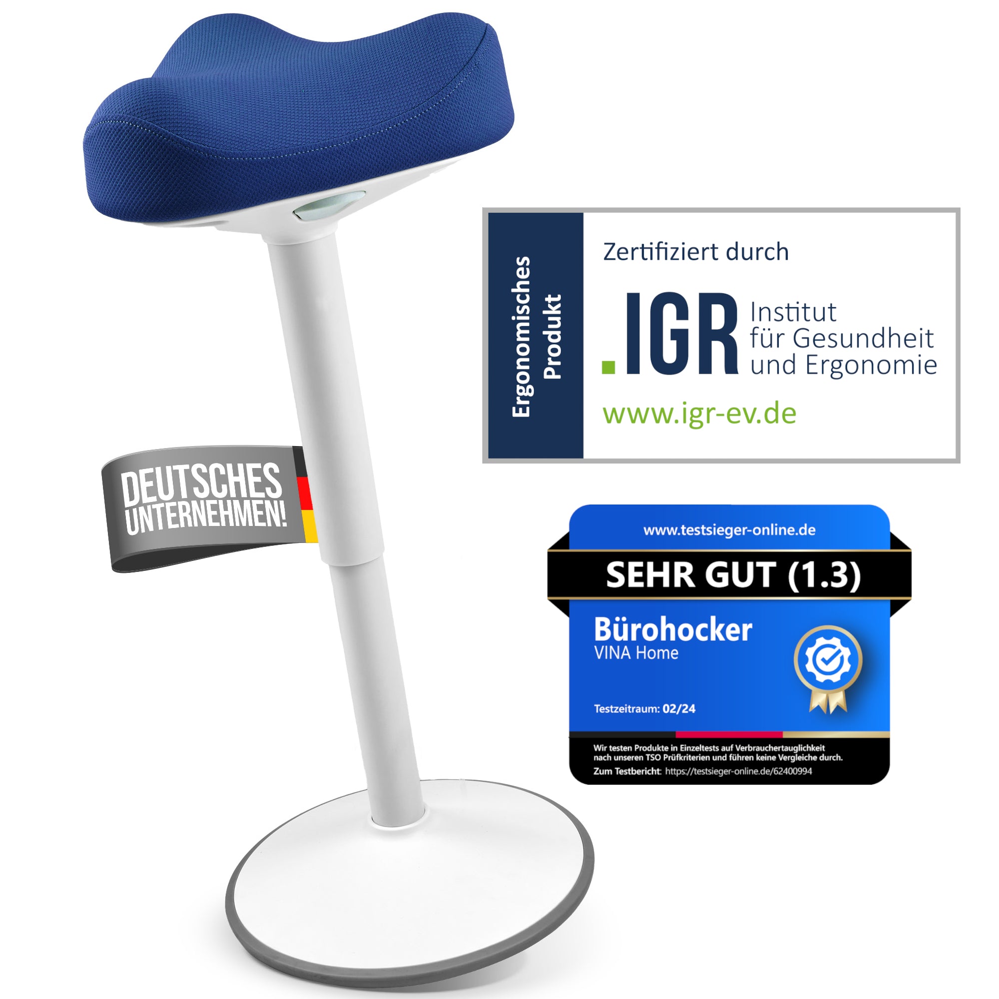 VINA Home SH-01 Bürohocker, Ergonomisch, Höhenverstellbar, Rutschfest - Sitzhocker/ Stehhocker für Arbeit & Freizeit