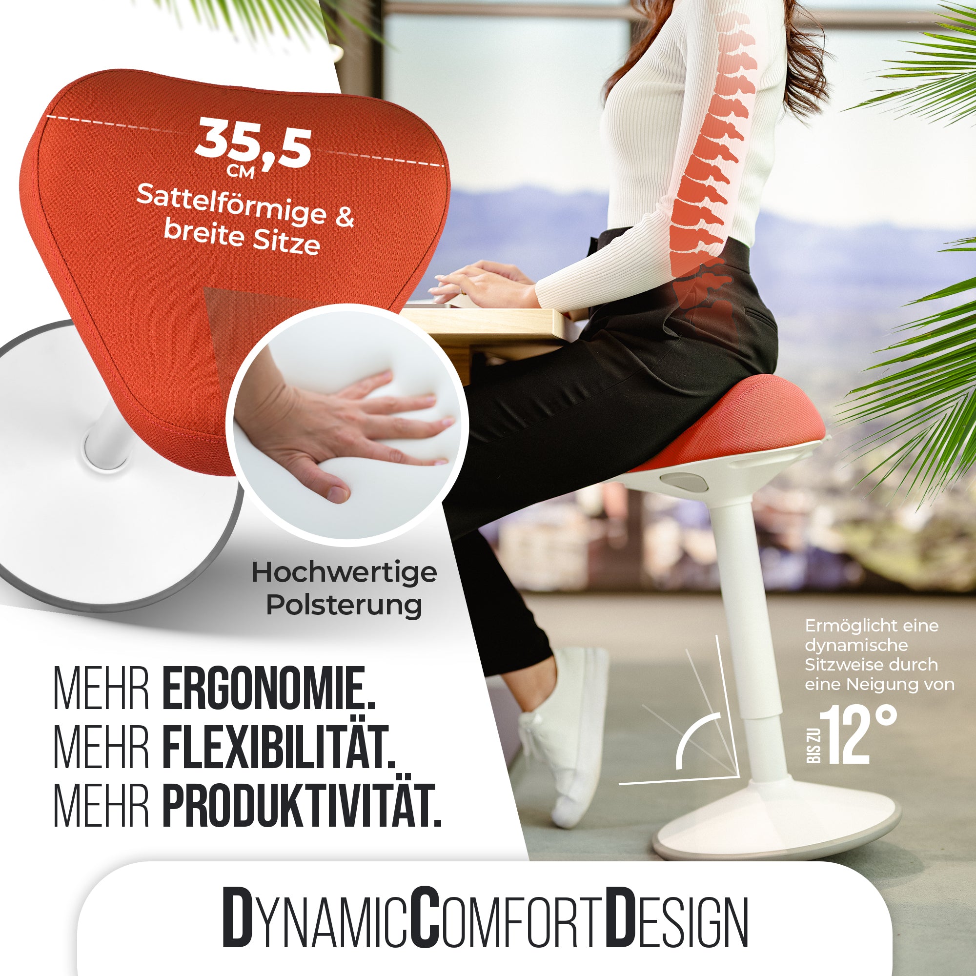 VINA Home SH-01 Bürohocker, Ergonomisch, (58 - 83cm) Höhenverstellbar, Rutschfest - Sitzhocker/ Stehhocker für Arbeit & Freizeit