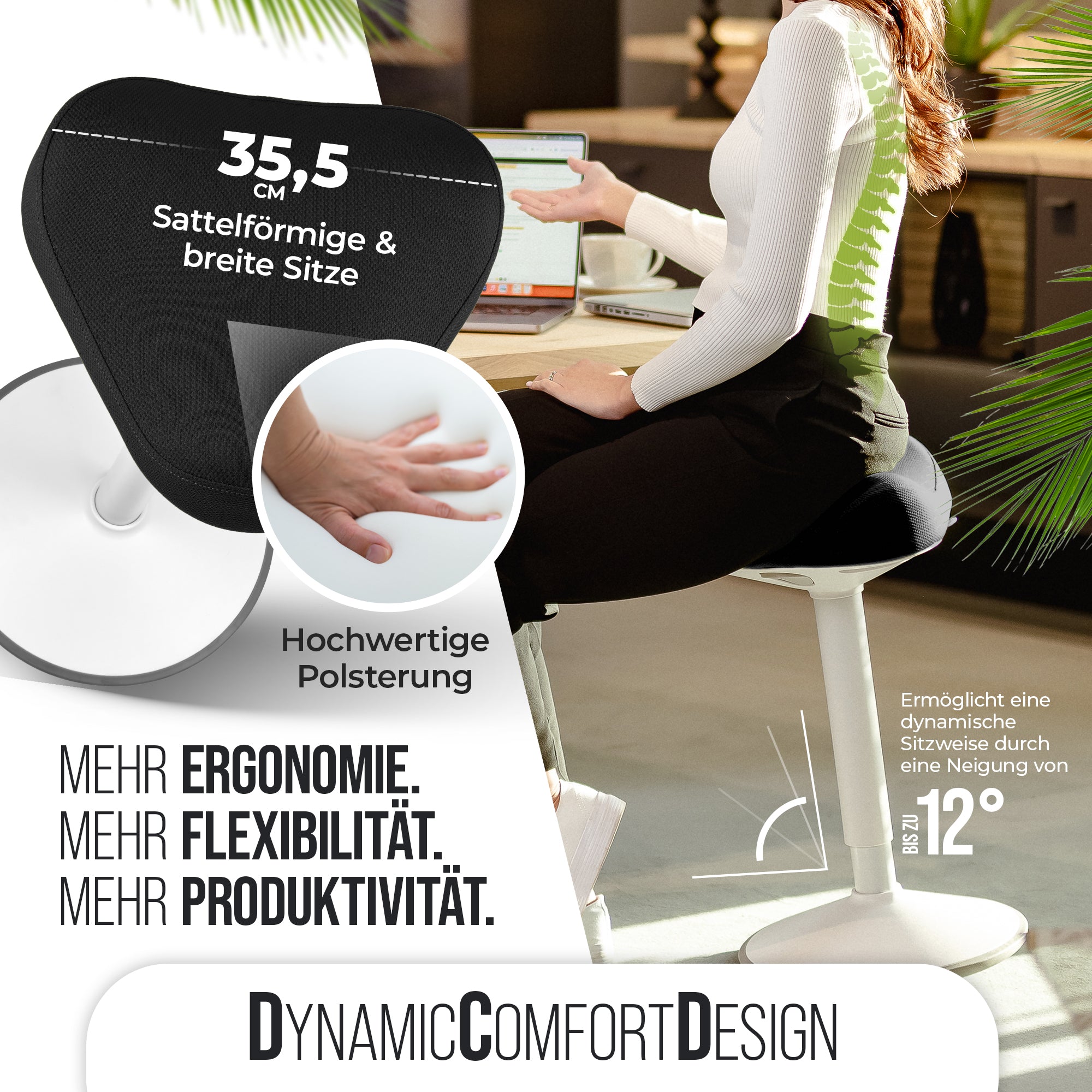 VINA Home SH-01 Bürohocker, Ergonomisch, Höhenverstellbar, Rutschfest - Sitzhocker/ Stehhocker für Arbeit & Freizeit