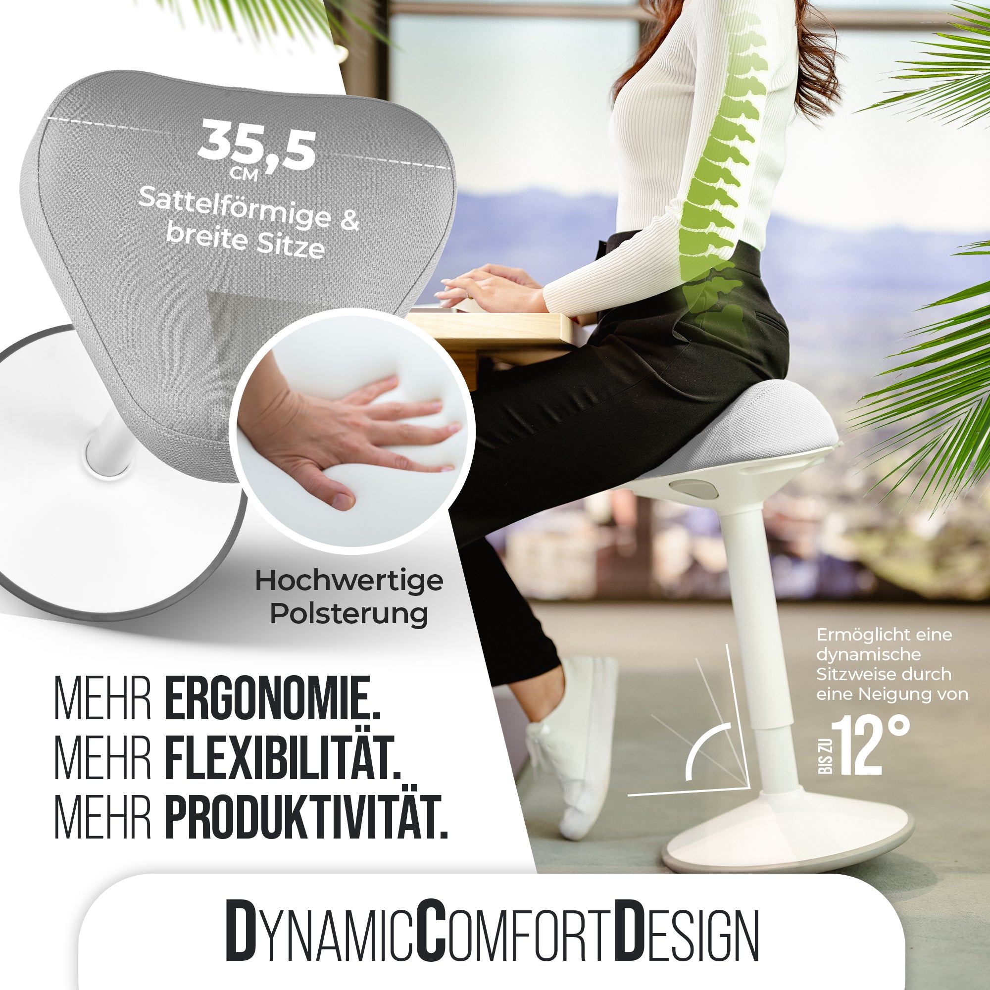 VINA Home SH-01 Bürohocker, Ergonomisch, (58 - 83cm) Höhenverstellbar, Rutschfest - Sitzhocker/ Stehhocker für Arbeit & Freizeit