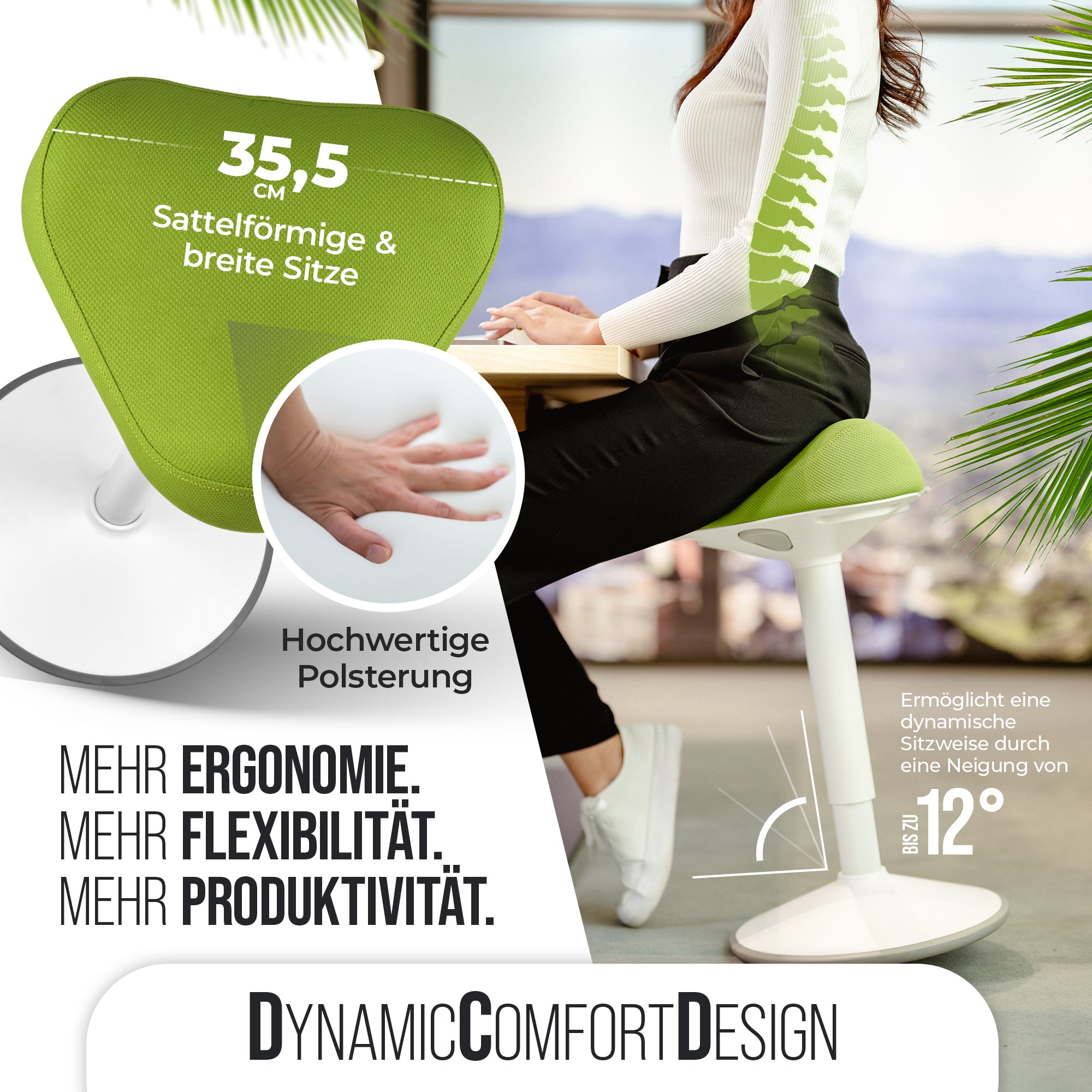 VINA Home SH-01 Bürohocker, Ergonomisch, Höhenverstellbar, Rutschfest - Sitzhocker/ Stehhocker für Arbeit & Freizeit