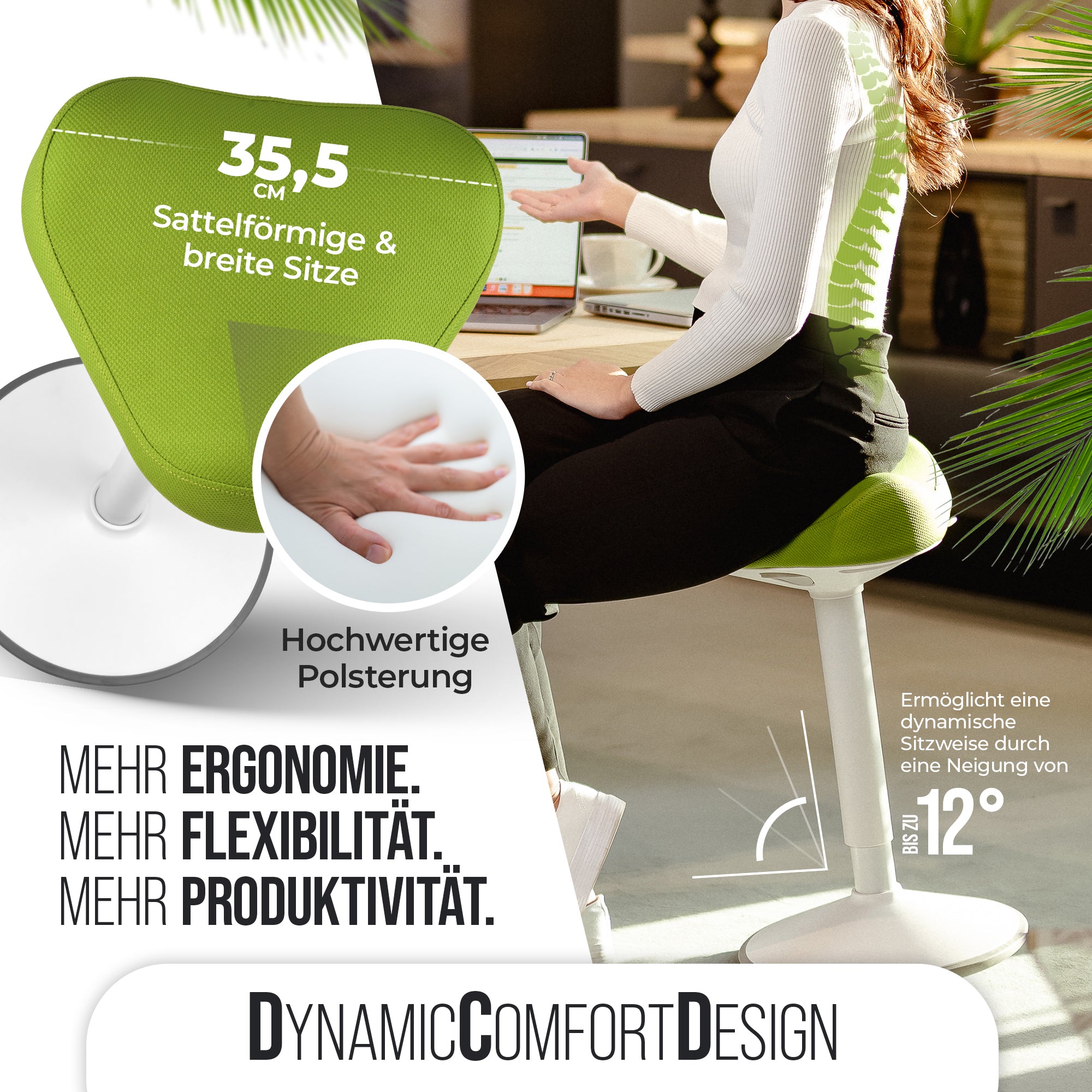 VINA Home SH-01S Bürohocker, Ergonomisch, (47 - 65cm) Höhenverstellbar, Rutschfest - Sitzhocker für Arbeit & Freizeit