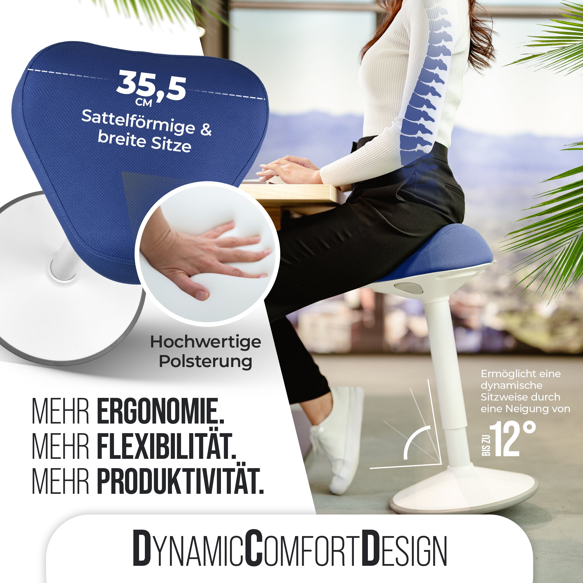 VINA Home SH-01 Bürohocker, Ergonomisch, Höhenverstellbar, Rutschfest - Sitzhocker/ Stehhocker für Arbeit & Freizeit