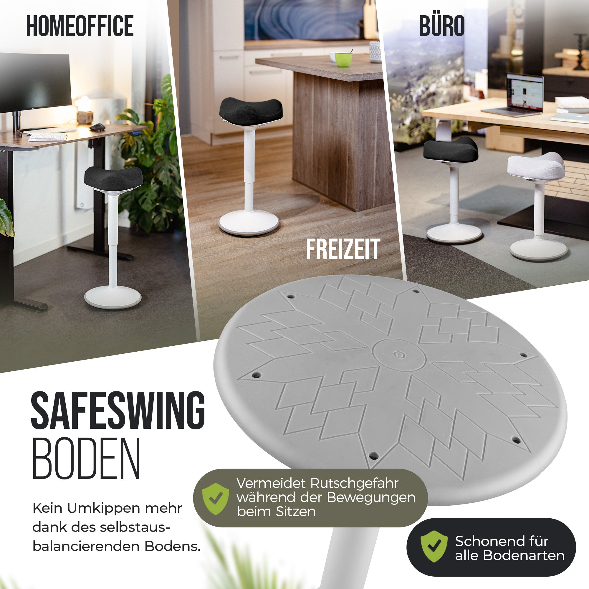 VINA Home SH-01 Bürohocker, Ergonomisch, Höhenverstellbar, Rutschfest - Sitzhocker/ Stehhocker für Arbeit & Freizeit