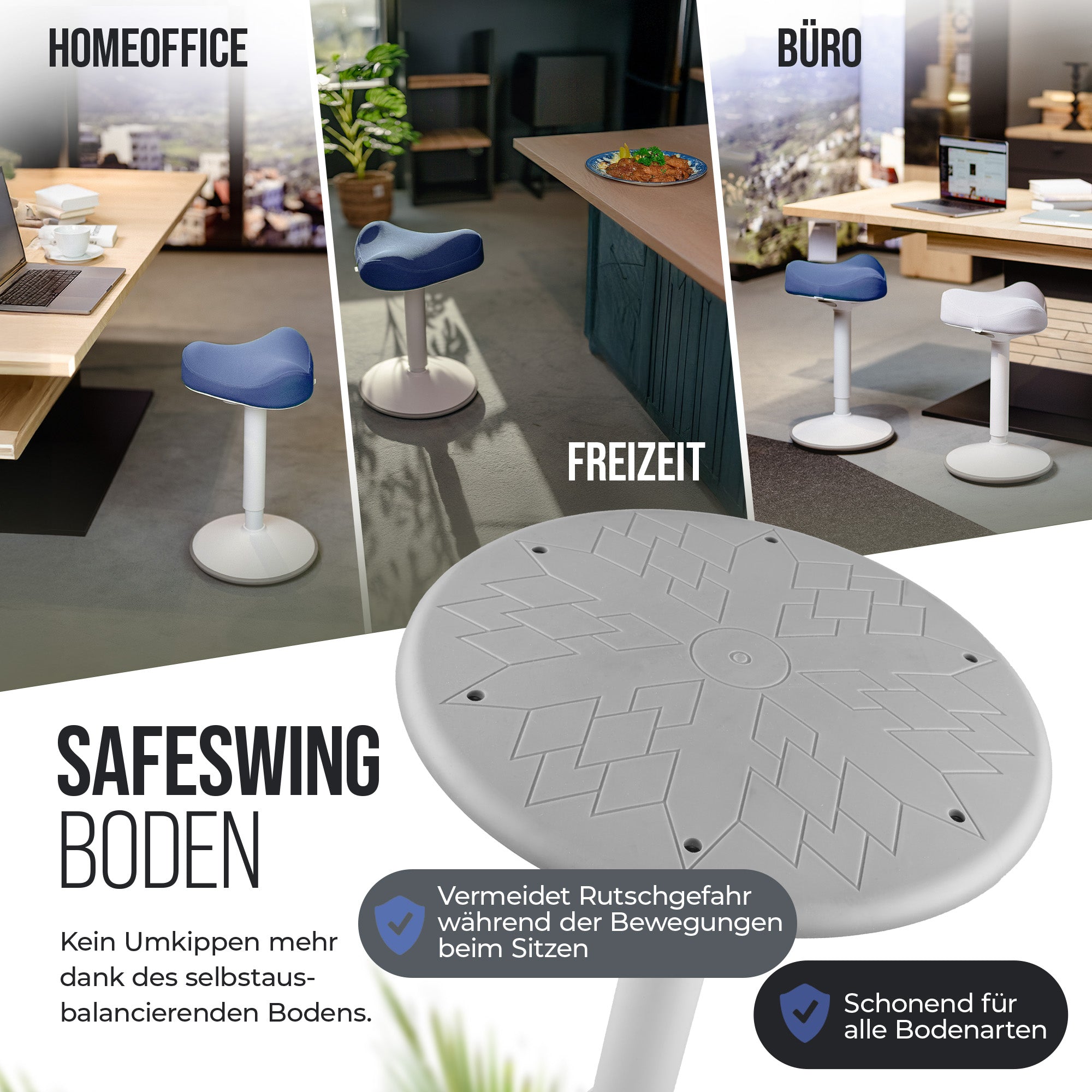 VINA Home SH-01S Bürohocker, Ergonomisch, (47 - 65cm) Höhenverstellbar, Rutschfest - Sitzhocker für Arbeit & Freizeit