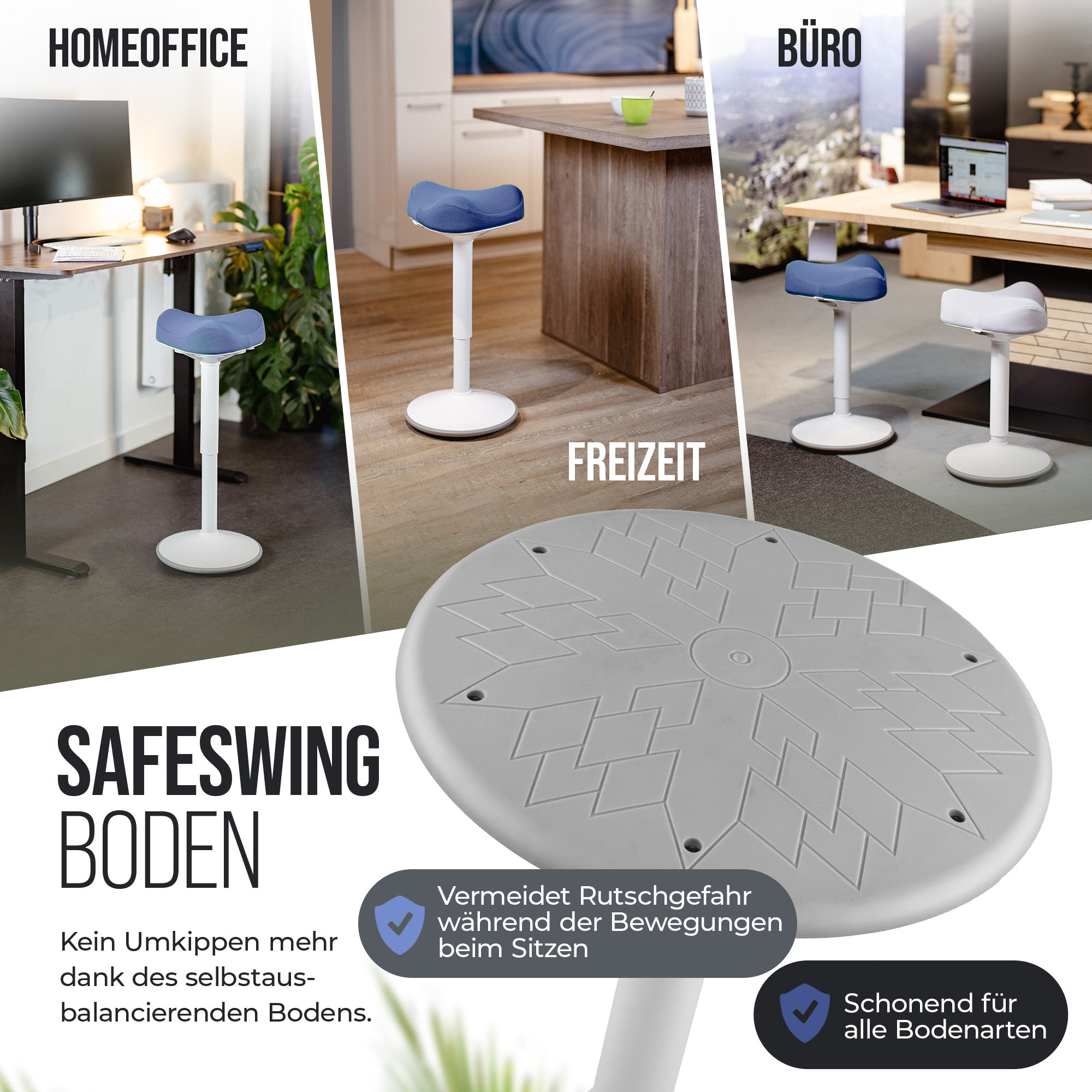 VINA Home SH-01 Bürohocker, Ergonomisch, Höhenverstellbar, Rutschfest - Sitzhocker/ Stehhocker für Arbeit & Freizeit