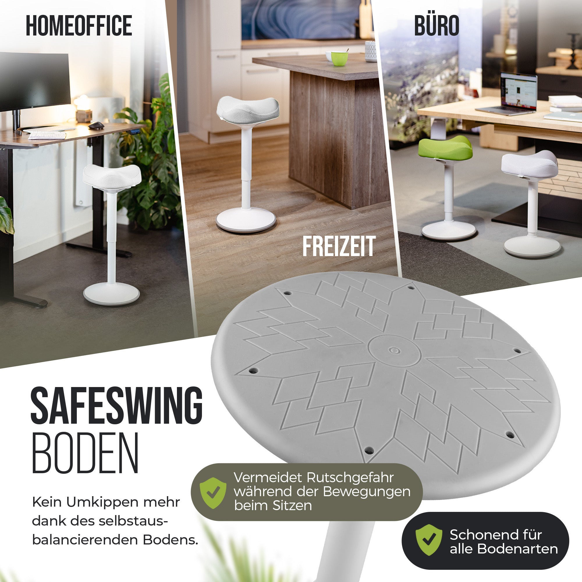 VINA Home SH-01 Bürohocker, Ergonomisch, Höhenverstellbar, Rutschfest - Sitzhocker/ Stehhocker für Arbeit & Freizeit