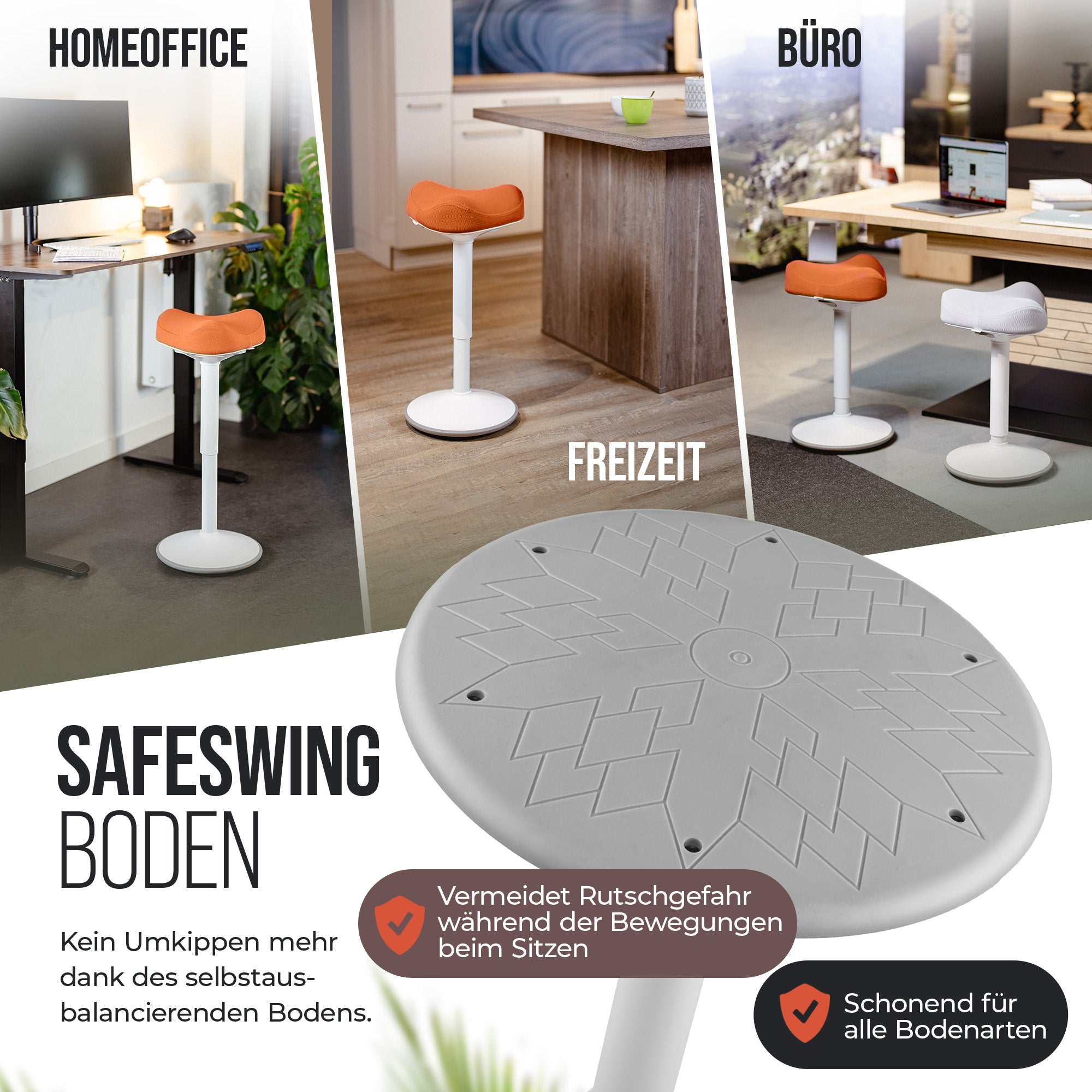 VINA Home SH-01 Bürohocker, Ergonomisch, Höhenverstellbar, Rutschfest - Sitzhocker/ Stehhocker für Arbeit & Freizeit