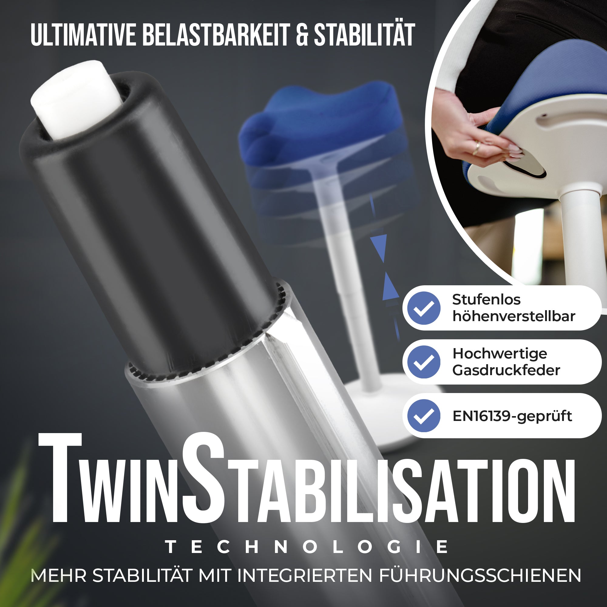 VINA Home SH-01 Bürohocker, Ergonomisch, (58 - 83cm) Höhenverstellbar, Rutschfest - Sitzhocker/ Stehhocker für Arbeit & Freizeit