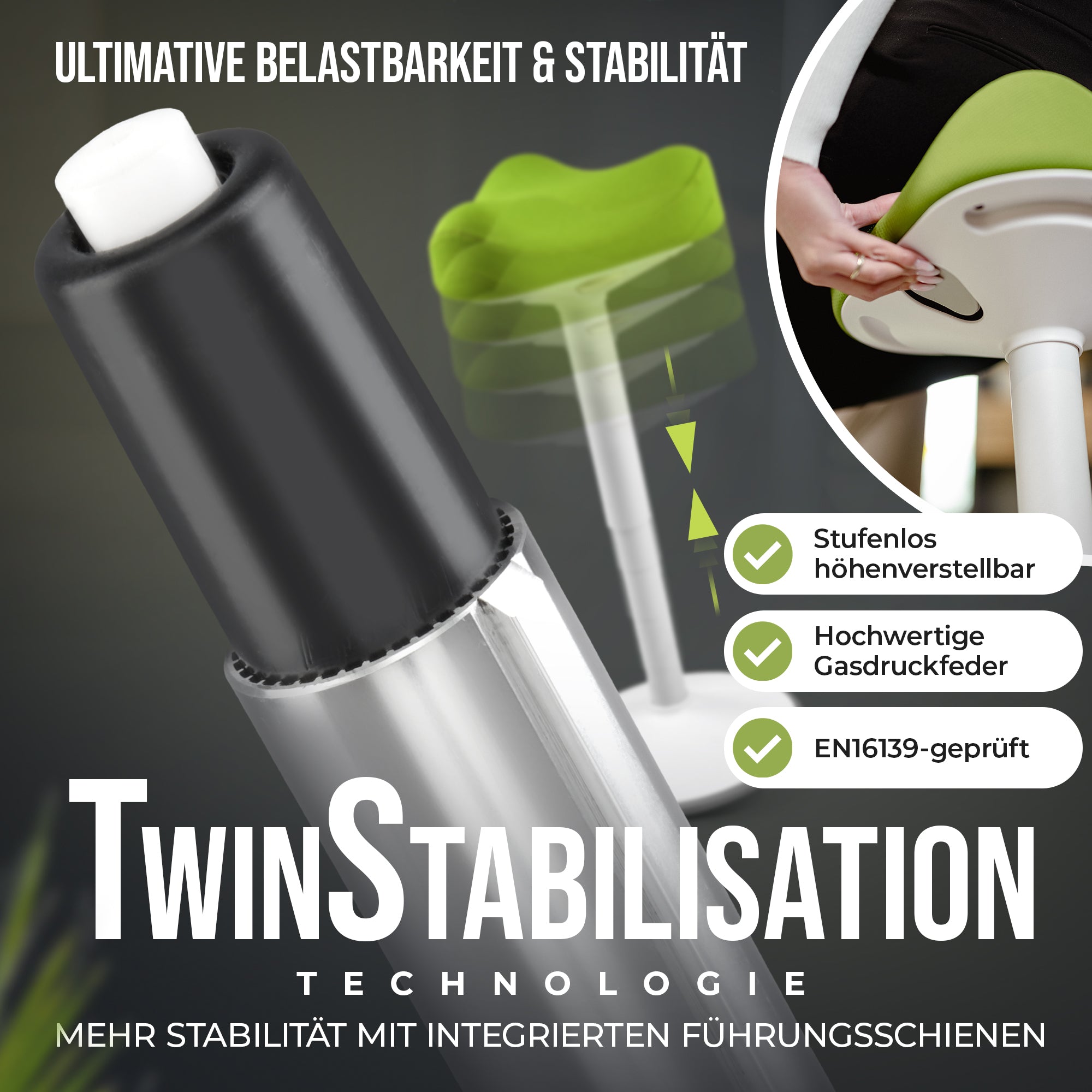 VINA Home SH-01 Bürohocker, Ergonomisch, Höhenverstellbar, Rutschfest - Sitzhocker/ Stehhocker für Arbeit & Freizeit