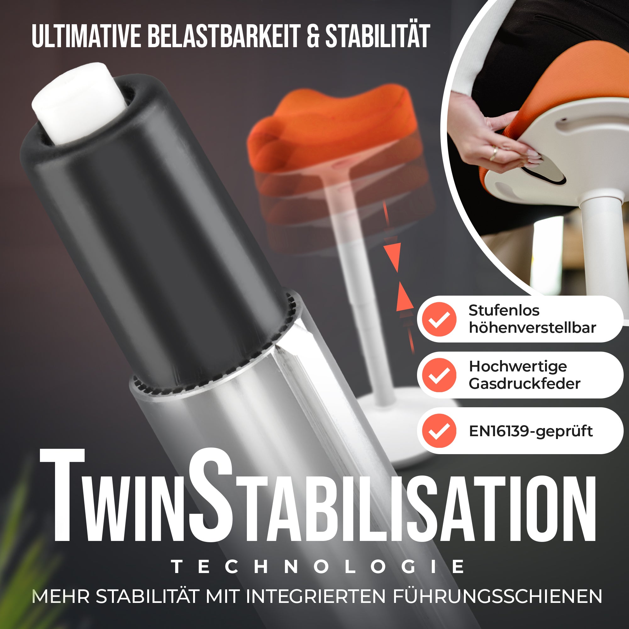 VINA Home SH-01 Bürohocker, Ergonomisch, Höhenverstellbar, Rutschfest - Sitzhocker/ Stehhocker für Arbeit & Freizeit