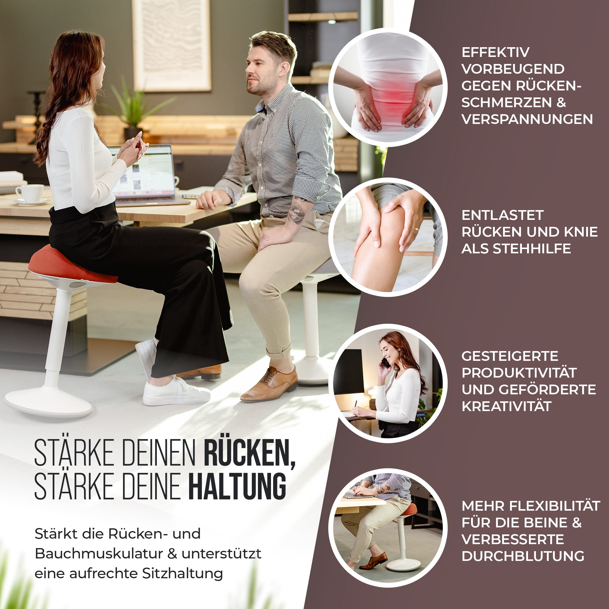 VINA Home SH-01 Bürohocker, Ergonomisch, Höhenverstellbar, Rutschfest - Sitzhocker/ Stehhocker für Arbeit & Freizeit