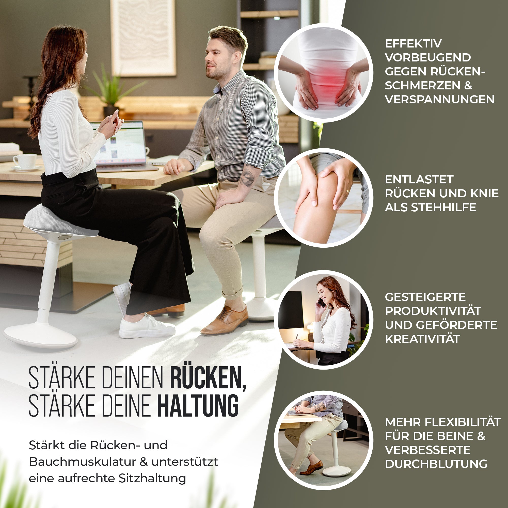 VINA Home SH-01 Bürohocker, Ergonomisch, Höhenverstellbar, Rutschfest - Sitzhocker/ Stehhocker für Arbeit & Freizeit