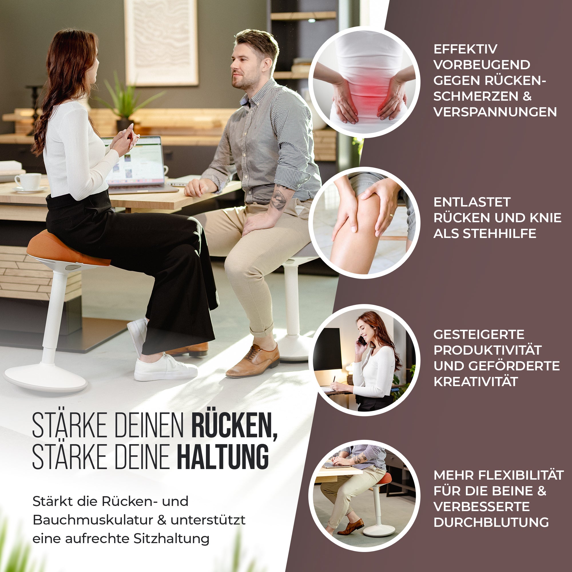 VINA Home SH-01S Bürohocker, Ergonomisch, (47 - 65cm) Höhenverstellbar, Rutschfest - Sitzhocker für Arbeit & Freizeit