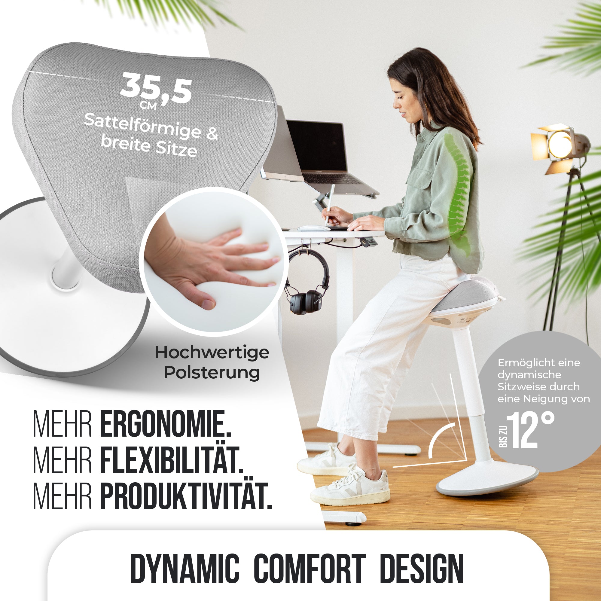 VINA Home SH-01 ZIP Bürohocker, Ergonomisch, Höhenverstellbar, Rutschfest - Sitzhocker/ Stehhocker für Arbeit & Freizeit