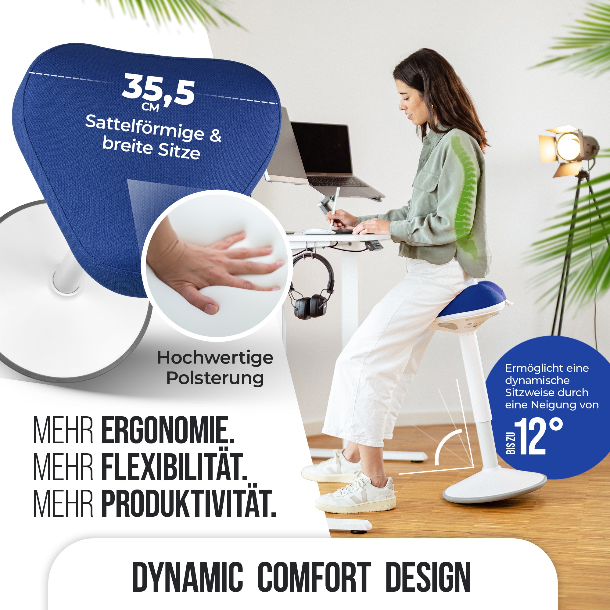 VINA Home SH-01 ZIP Bürohocker, Ergonomisch, Höhenverstellbar, Rutschfest - Sitzhocker/ Stehhocker für Arbeit & Freizeit