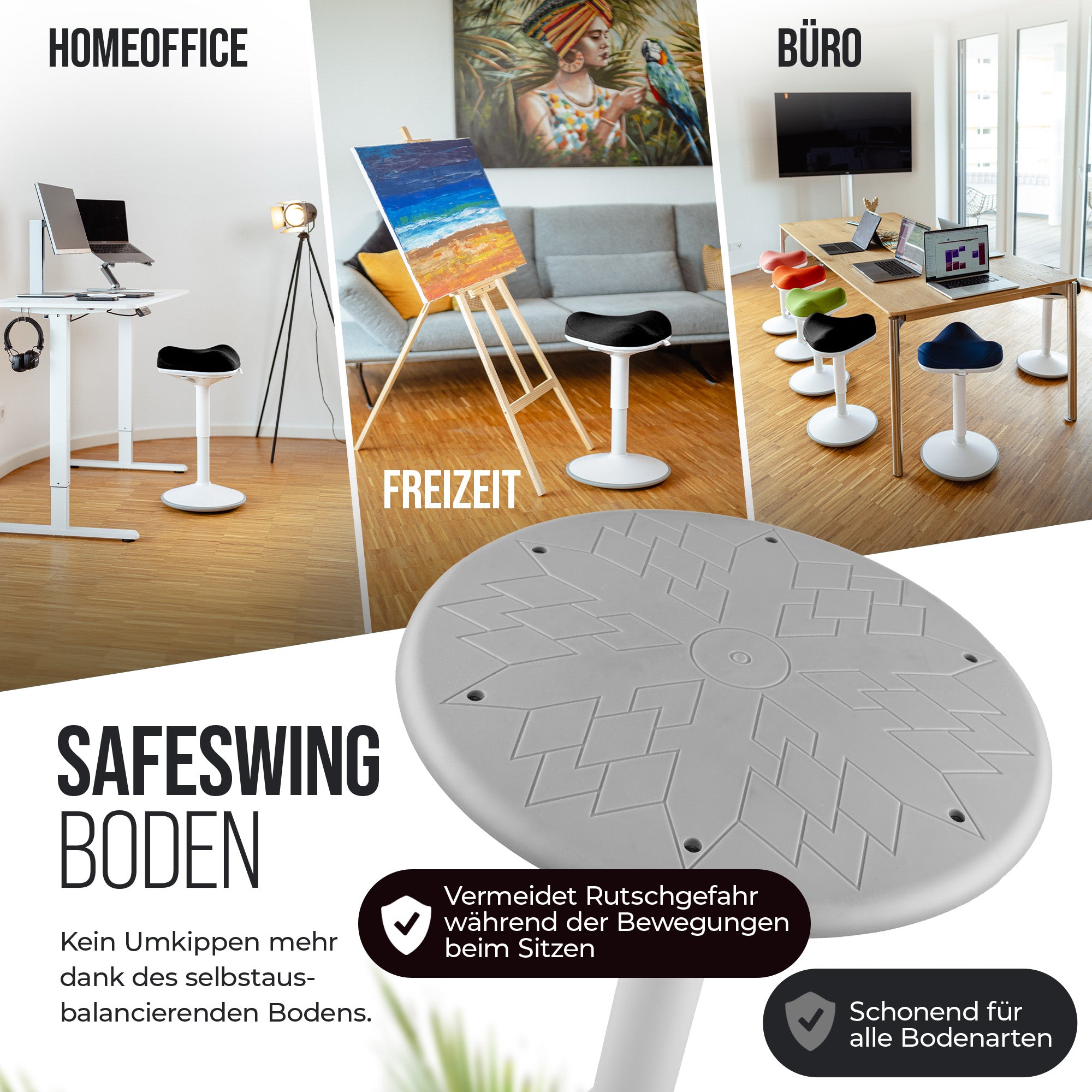 VINA Home SH-01 ZIP Bürohocker, Ergonomisch, Höhenverstellbar, Rutschfest - Sitzhocker/ Stehhocker für Arbeit & Freizeit