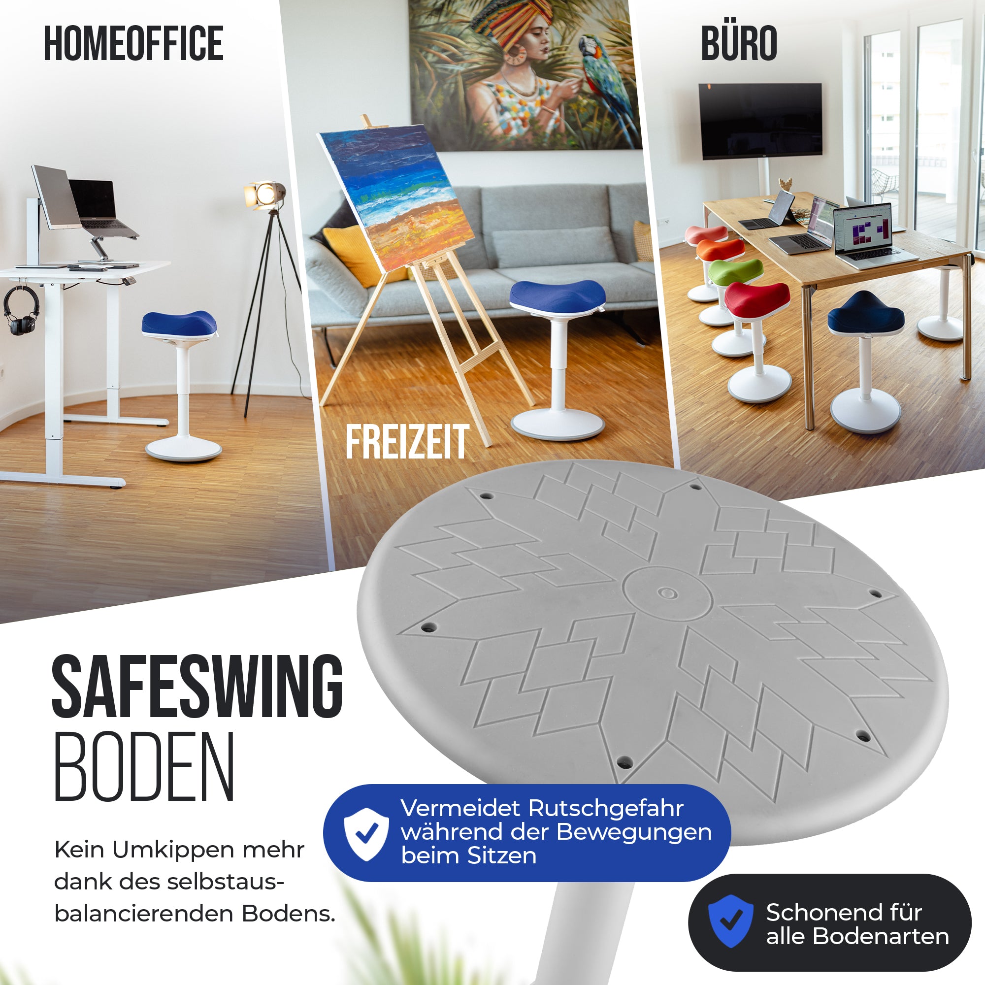 VINA Home SH-01 ZIP Bürohocker, Ergonomisch, Höhenverstellbar, Rutschfest - Sitzhocker/ Stehhocker für Arbeit & Freizeit