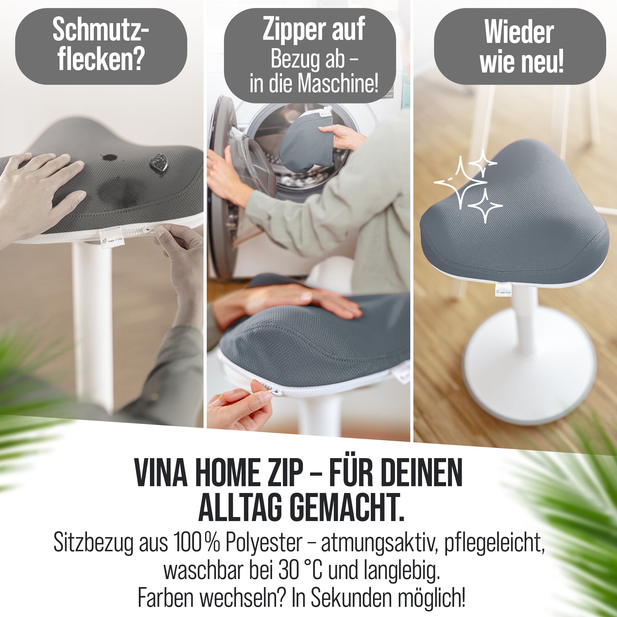 VINA Home SH-01 ZIP Bürohocker, Ergonomisch, Höhenverstellbar, Rutschfest - Sitzhocker/ Stehhocker für Arbeit & Freizeit