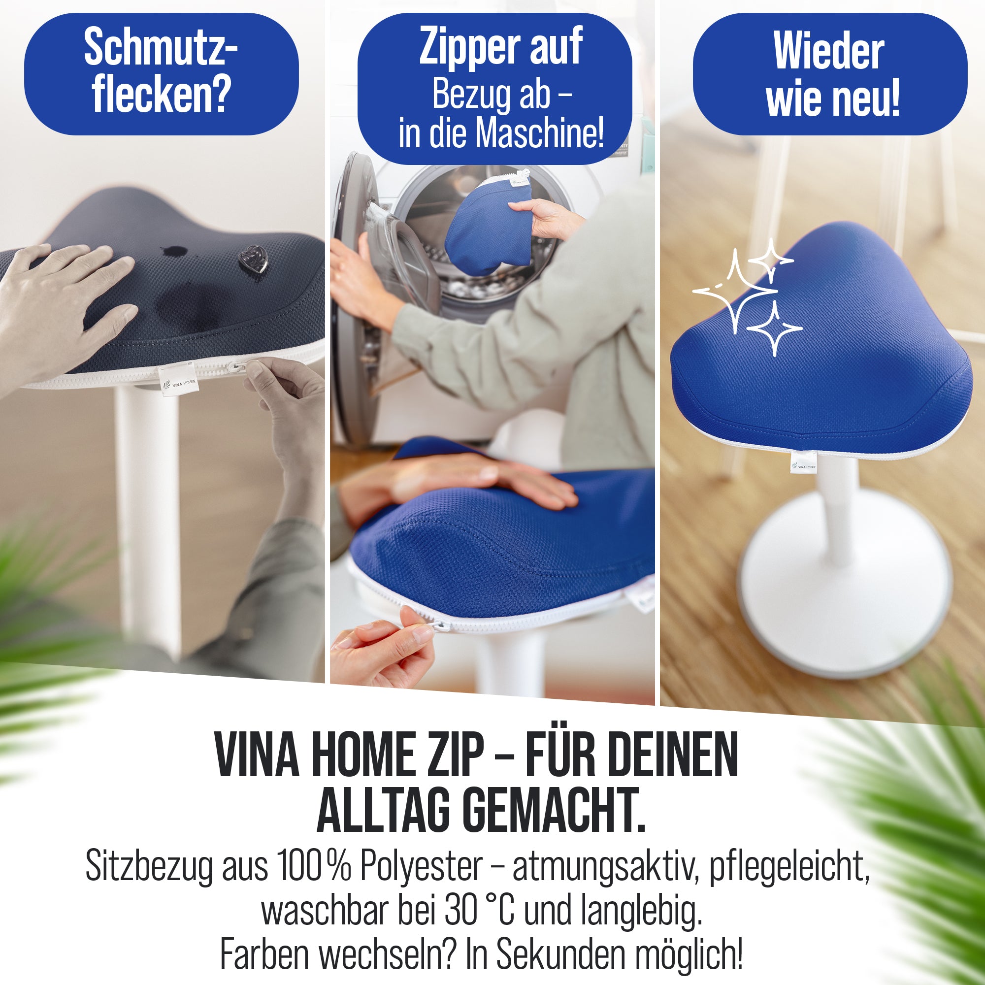 VINA Home SH-01 ZIP Bürohocker, Ergonomisch, Höhenverstellbar, Rutschfest - Sitzhocker/ Stehhocker für Arbeit & Freizeit