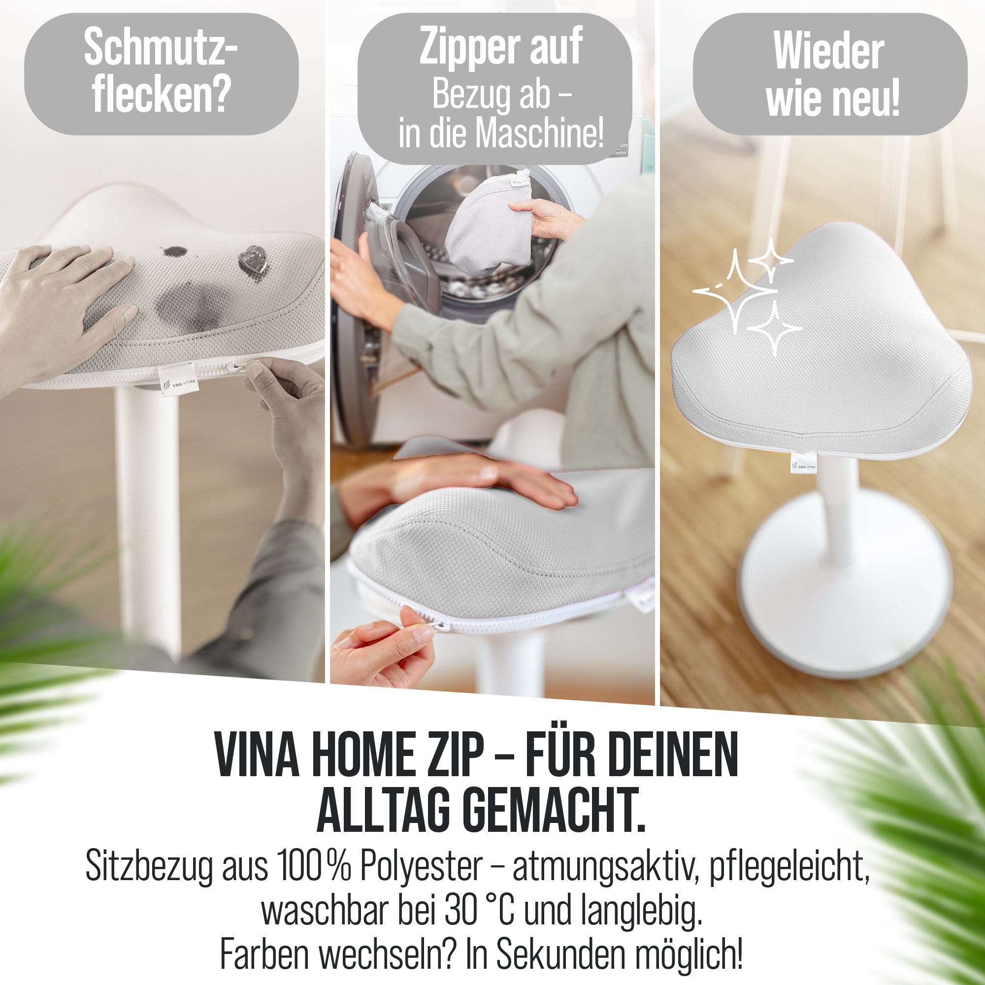 VINA Home SH-01 ZIP Bürohocker, Ergonomisch, Höhenverstellbar, Rutschfest - Sitzhocker/ Stehhocker für Arbeit & Freizeit
