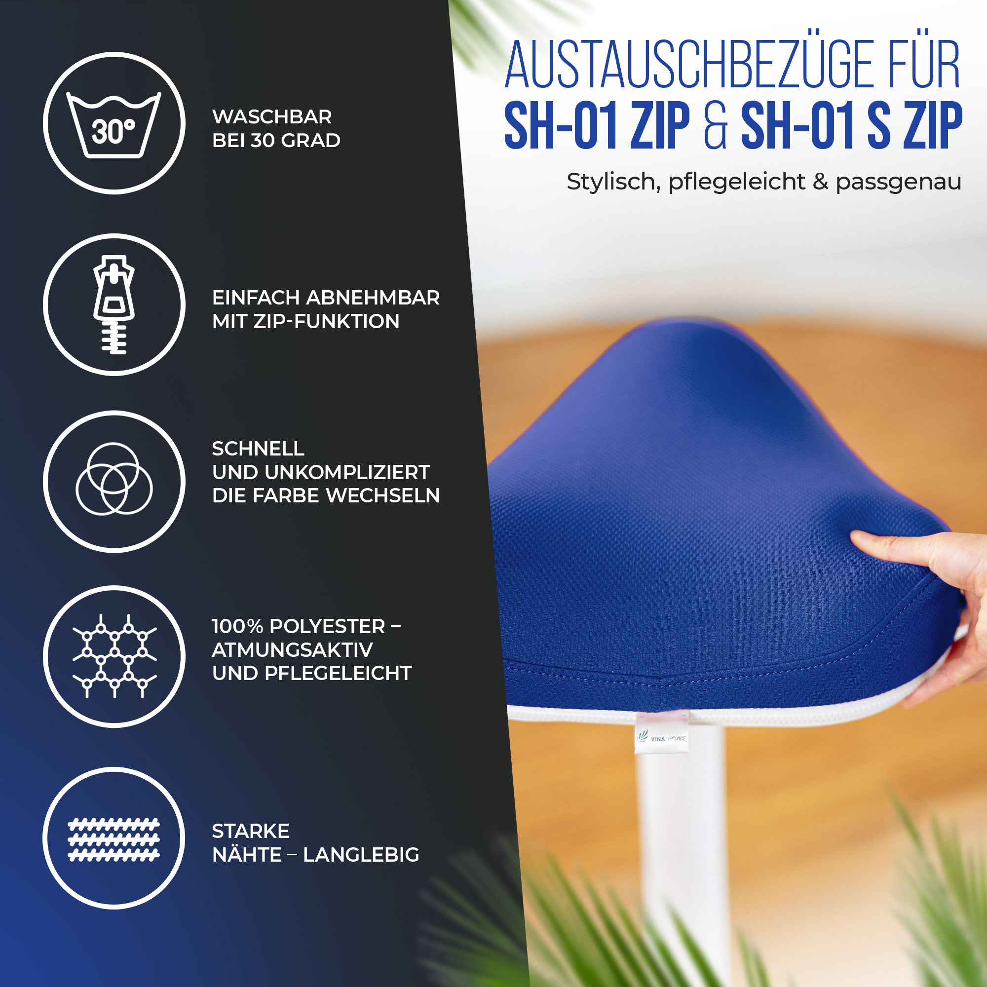 VINA Home® SH-01 ZIP Premium Sitzbezug | Perfekt geeignet für die Modelle SH-01 ZIP und SH-01S ZIP