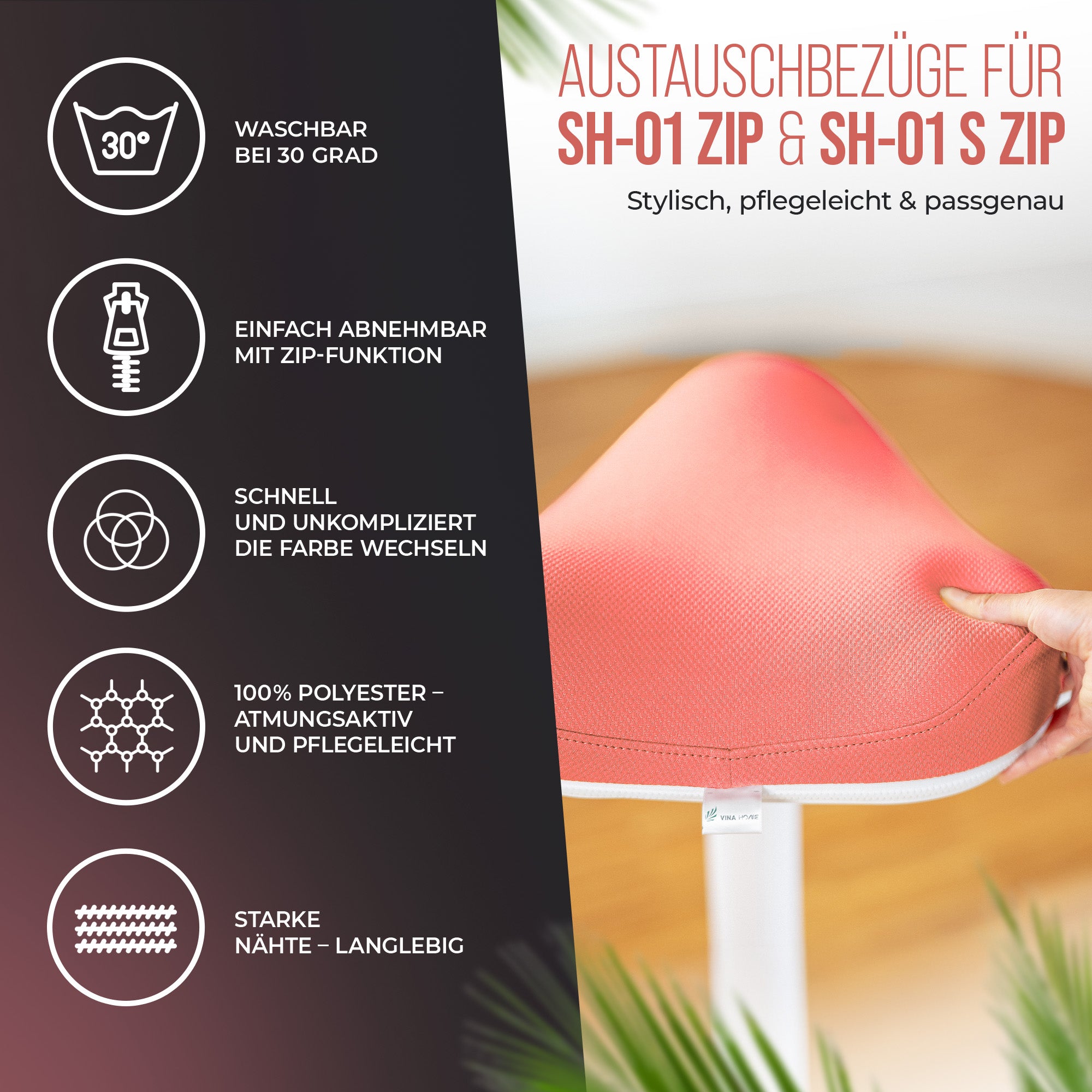VINA Home® SH-01 ZIP Premium Sitzbezug | Perfekt geeignet für die Modelle SH-01 ZIP und SH-01S ZIP