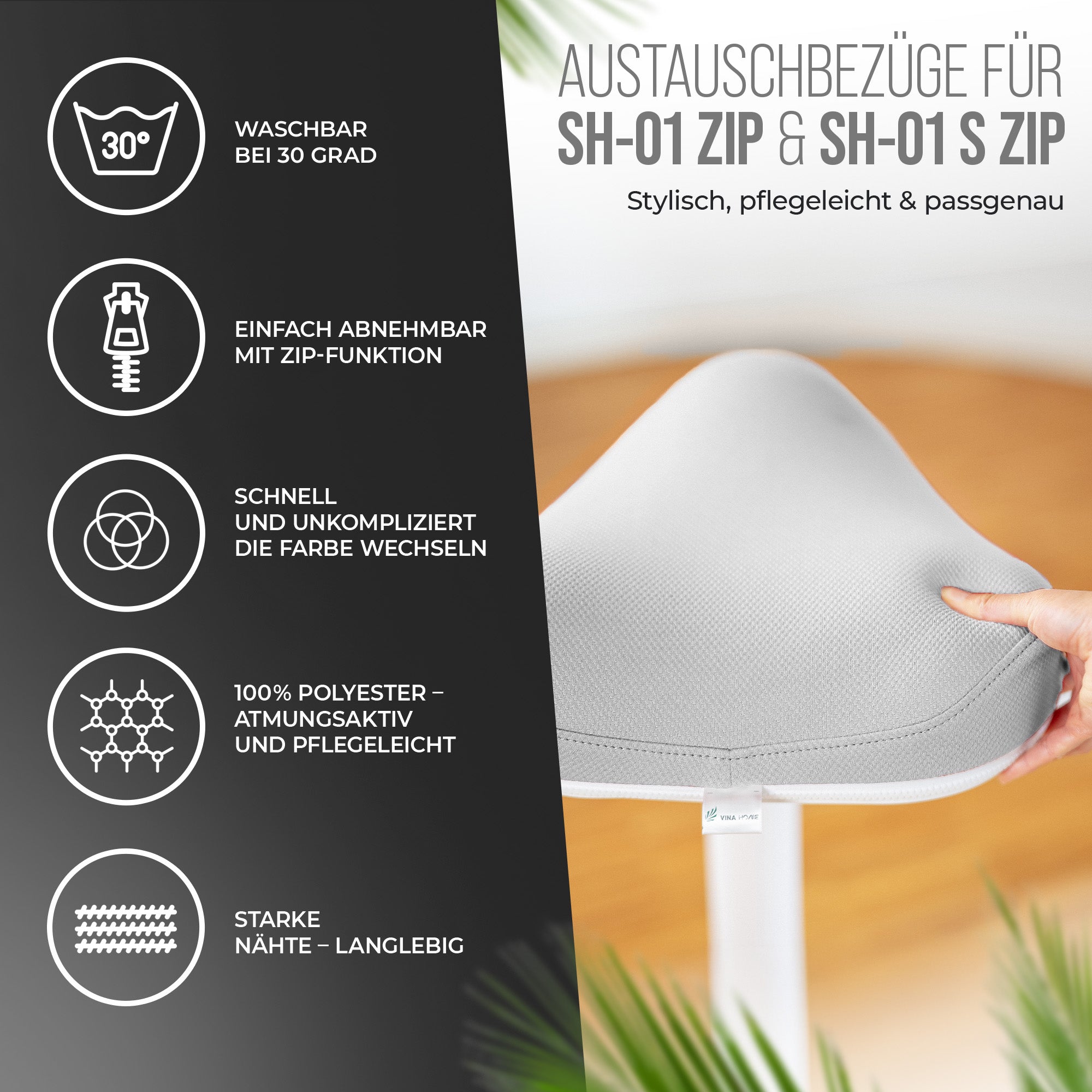 VINA Home® SH-01 ZIP Premium Sitzbezug | Perfekt geeignet für die Modelle SH-01 ZIP und SH-01S ZIP
