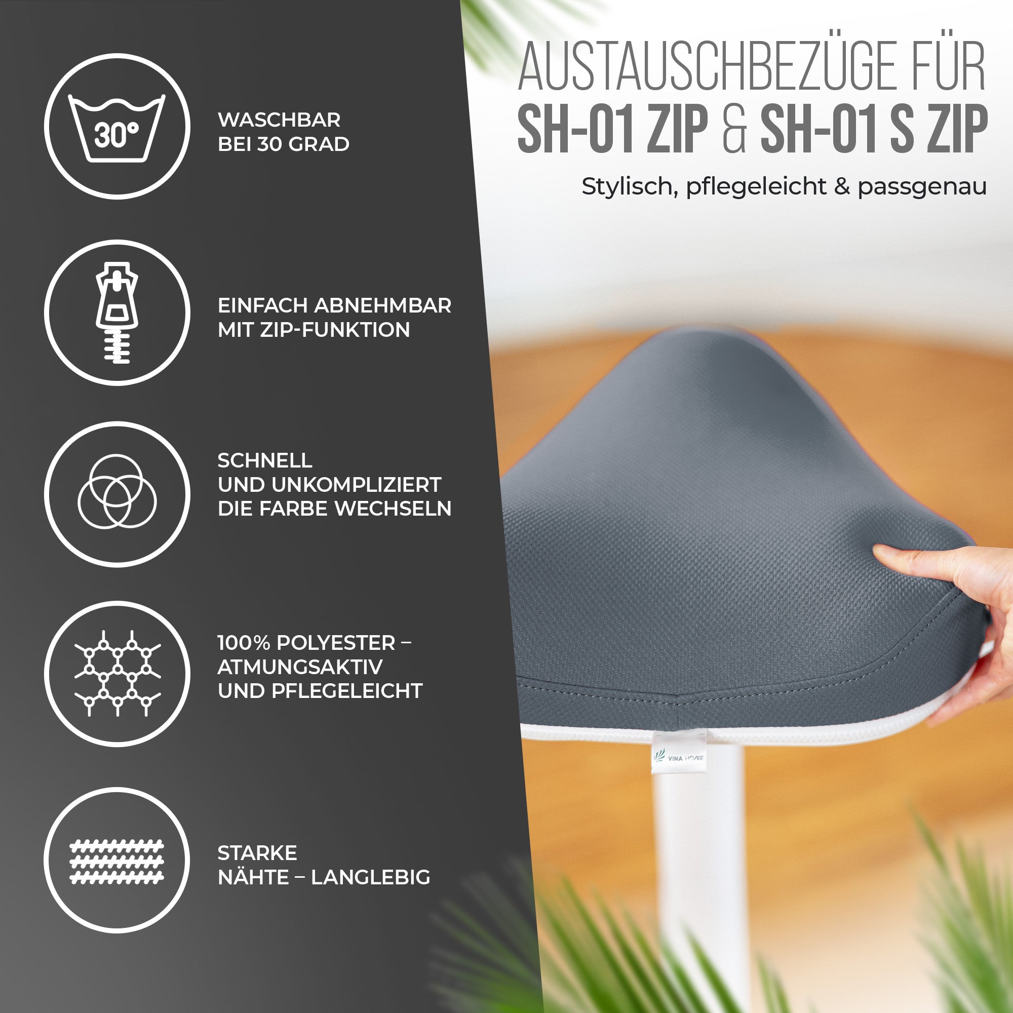 VINA Home® SH-01 ZIP Premium Sitzbezug | Perfekt geeignet für die Modelle SH-01 ZIP und SH-01S ZIP