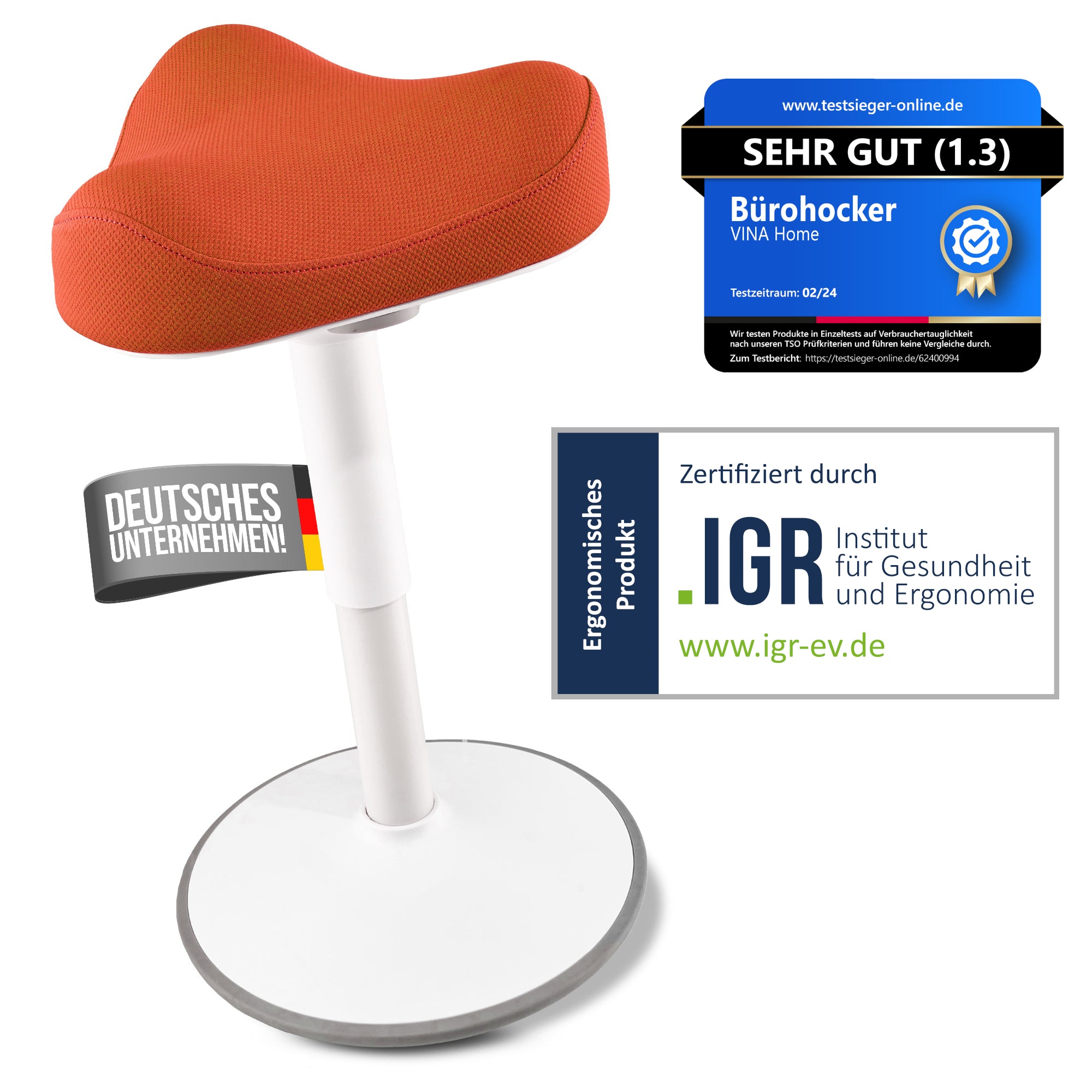 VINA Home SH-01S Bürohocker, Ergonomisch, (47 - 65cm) Höhenverstellbar, Rutschfest - Sitzhocker für Arbeit & Freizeit
