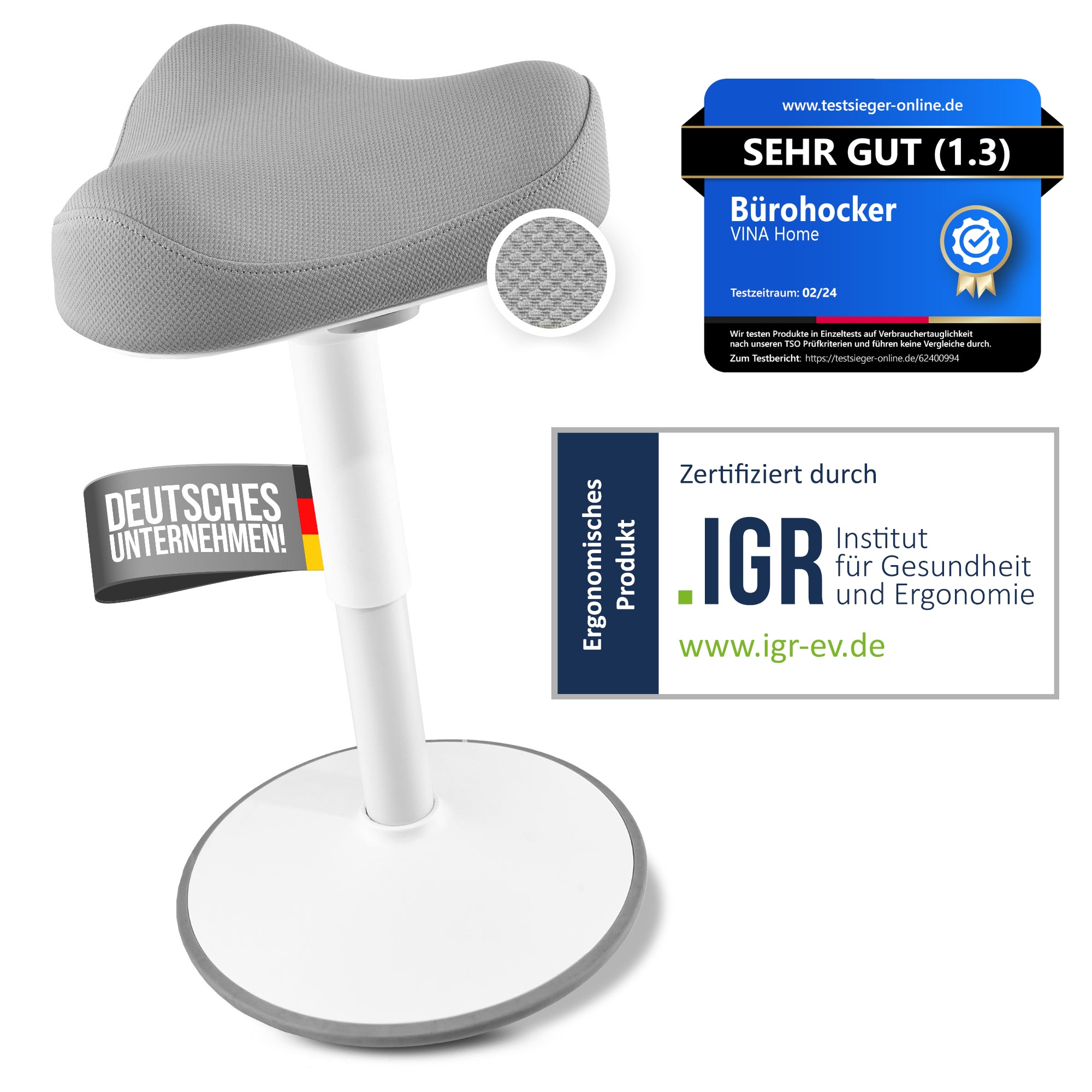 VINA Home SH-01S Bürohocker, Ergonomisch, (47 - 65cm) Höhenverstellbar, Rutschfest - Sitzhocker für Arbeit & Freizeit