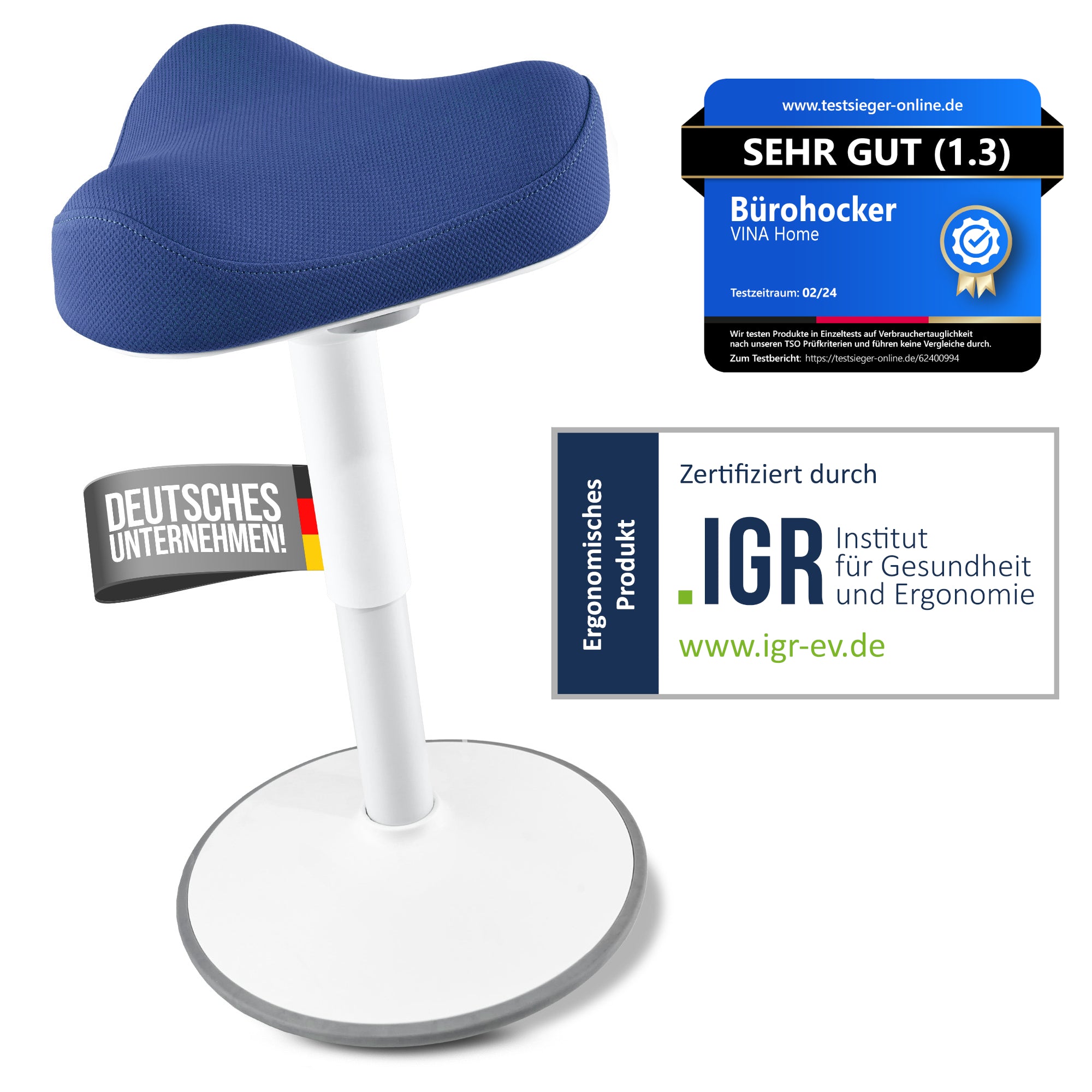 VINA Home SH-01S Bürohocker, Ergonomisch, (47 - 65cm) Höhenverstellbar, Rutschfest - Sitzhocker für Arbeit & Freizeit