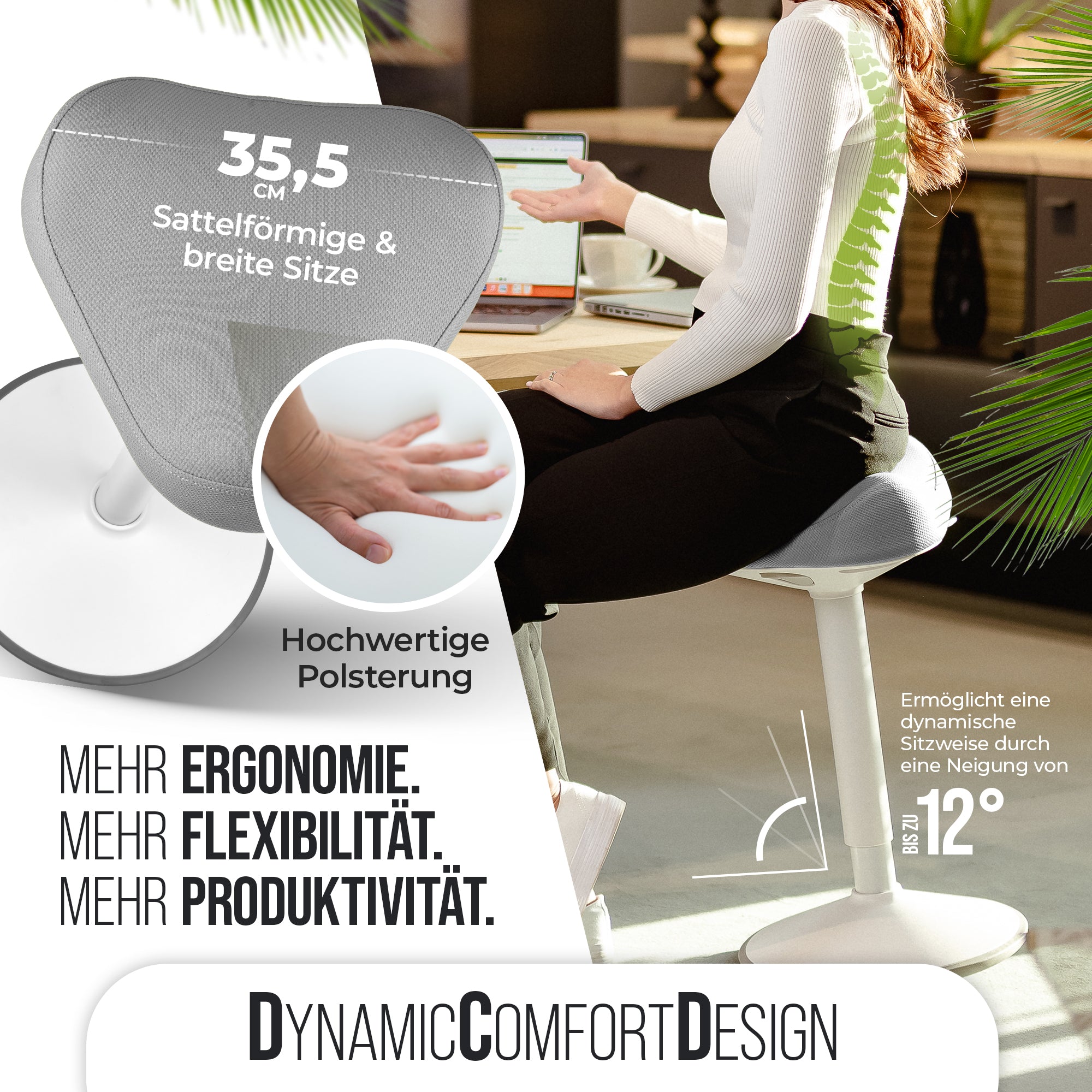 VINA Home SH-01S Bürohocker, Ergonomisch, (47 - 65cm) Höhenverstellbar, Rutschfest - Sitzhocker für Arbeit & Freizeit