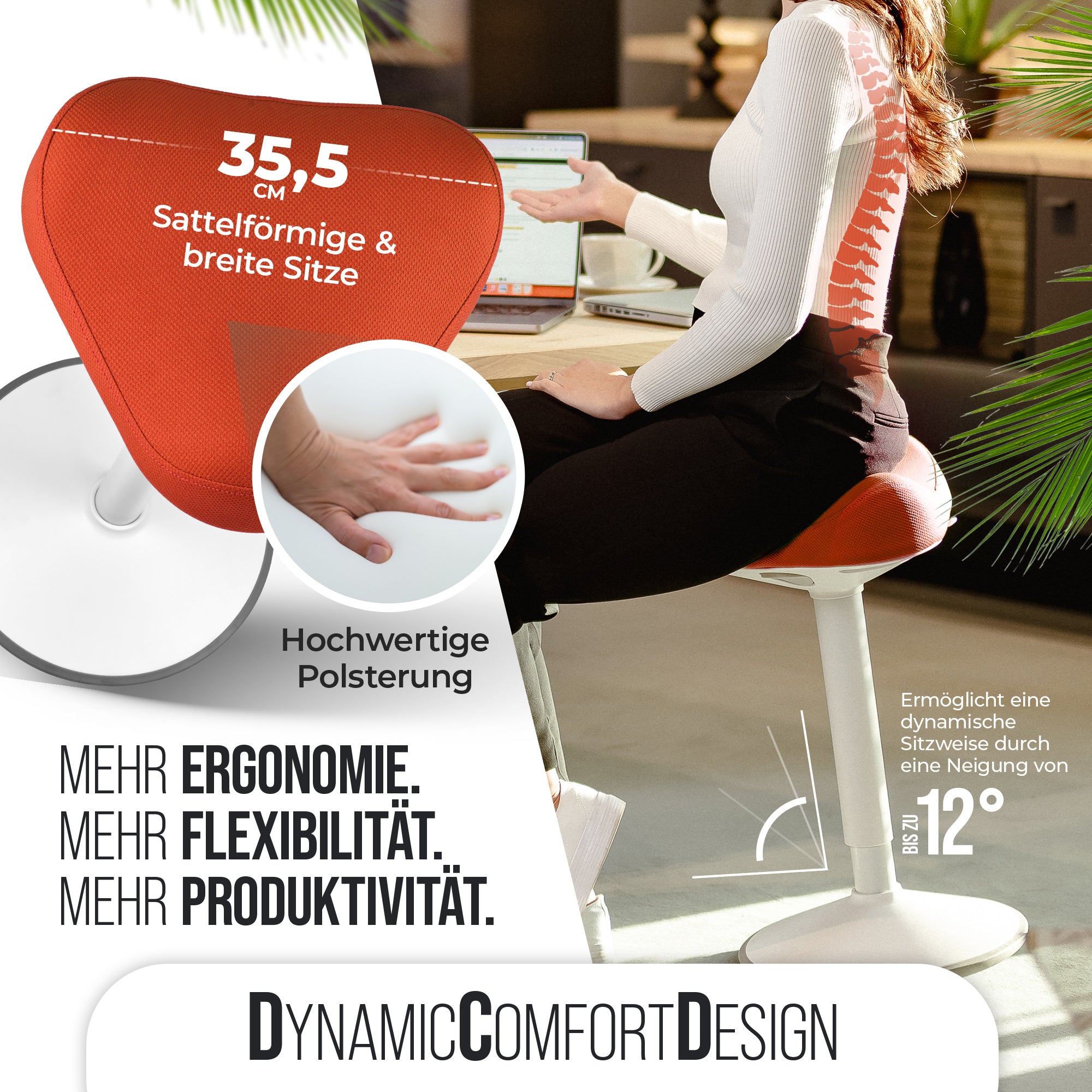 VINA Home SH-01S Bürohocker, Ergonomisch, (47 - 65cm) Höhenverstellbar, Rutschfest - Sitzhocker für Arbeit & Freizeit