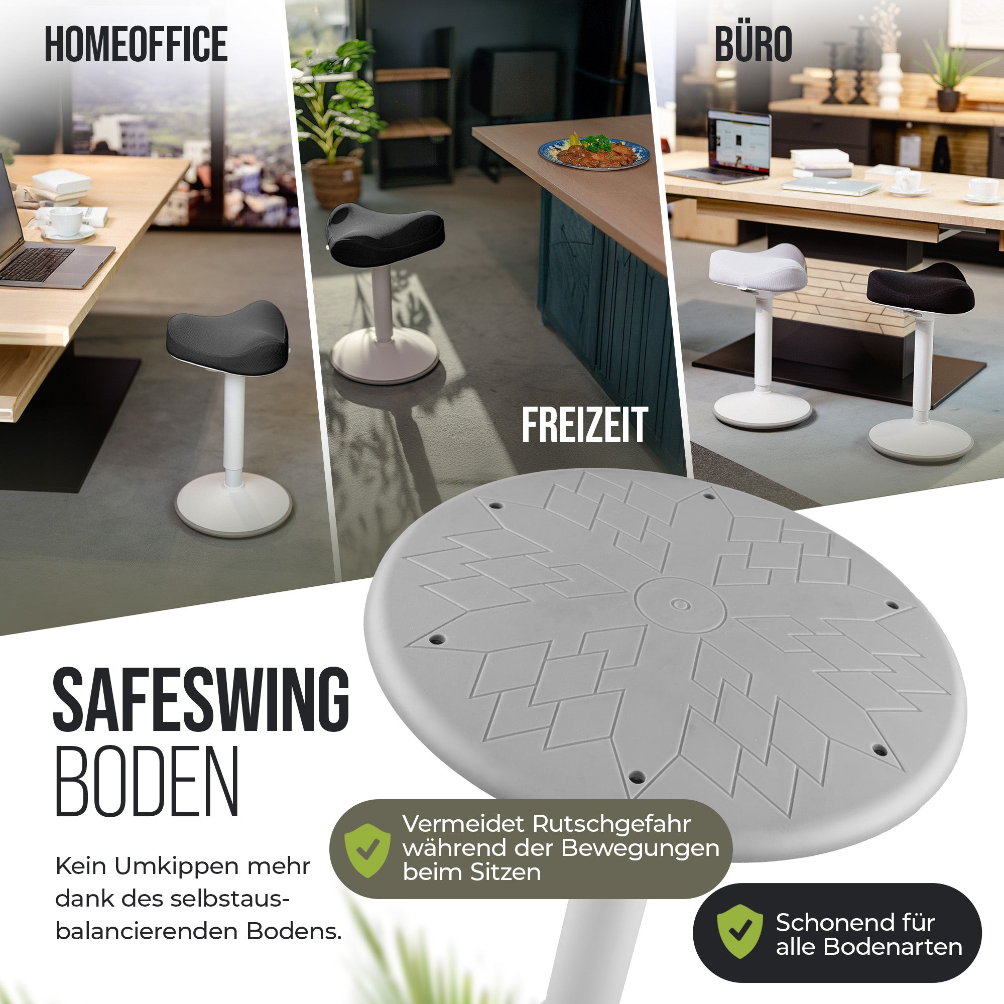VINA Home SH-01S Bürohocker, Ergonomisch, (47 - 65cm) Höhenverstellbar, Rutschfest - Sitzhocker für Arbeit & Freizeit