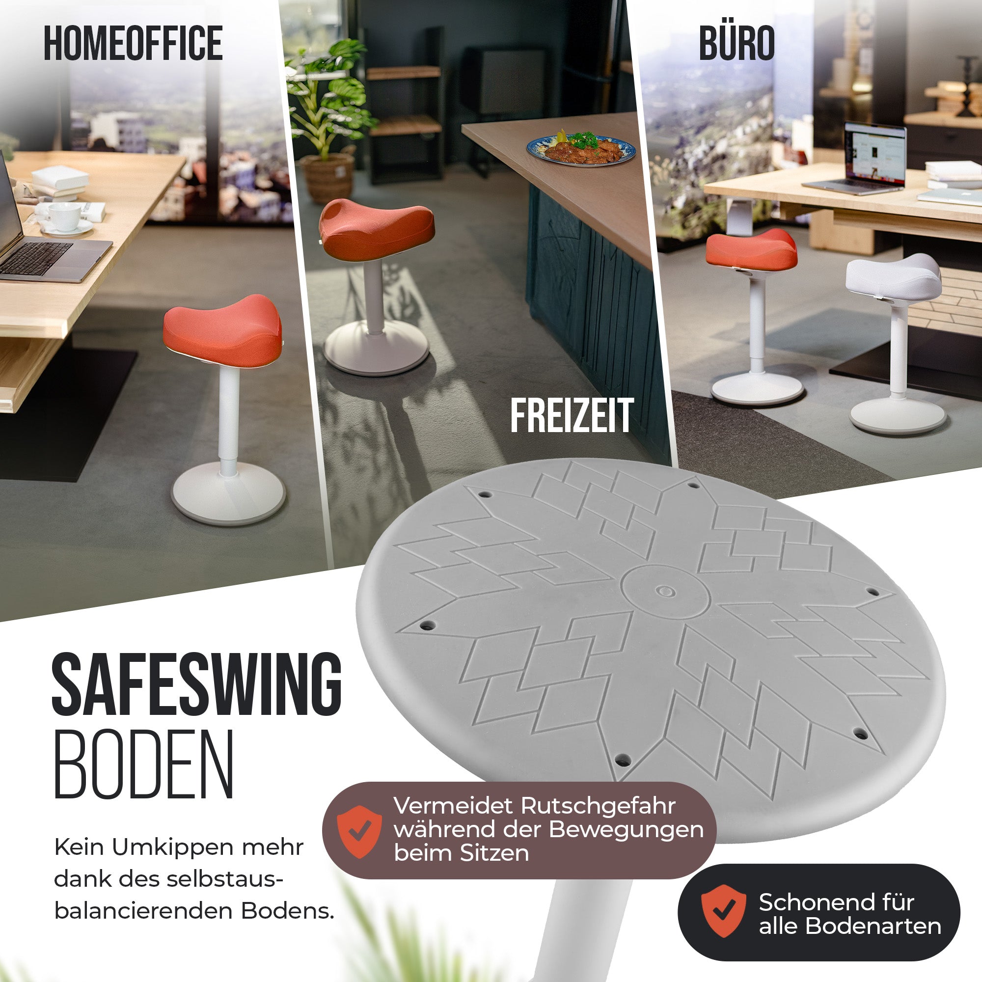 VINA Home SH-01S Bürohocker, Ergonomisch, (47 - 65cm) Höhenverstellbar, Rutschfest - Sitzhocker für Arbeit & Freizeit