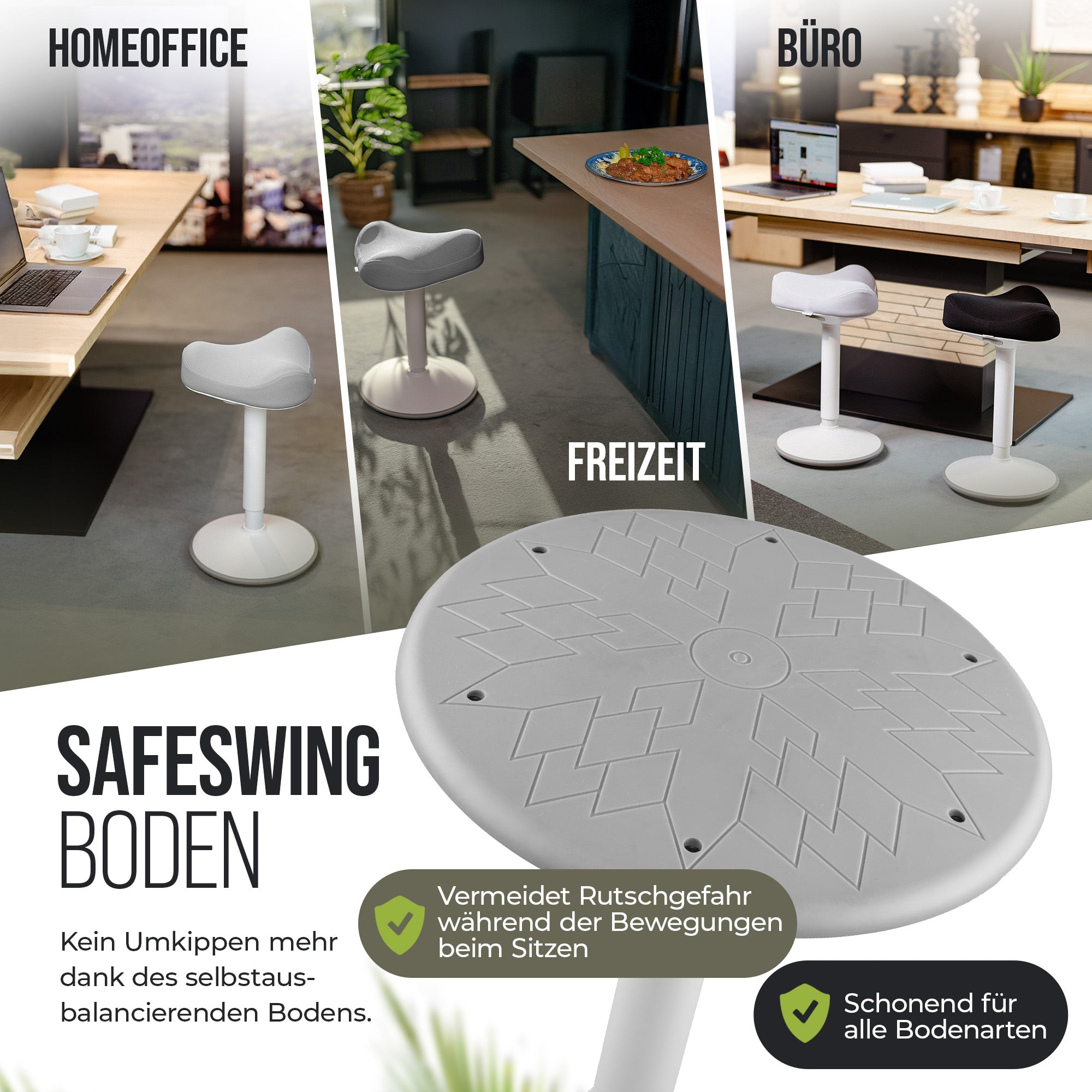 VINA Home SH-01S Bürohocker, Ergonomisch, (47 - 65cm) Höhenverstellbar, Rutschfest - Sitzhocker für Arbeit & Freizeit