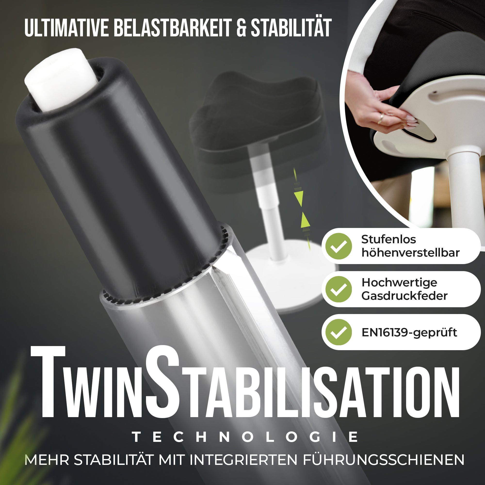 VINA Home SH-01S Bürohocker, Ergonomisch, (47 - 65cm) Höhenverstellbar, Rutschfest - Sitzhocker für Arbeit & Freizeit